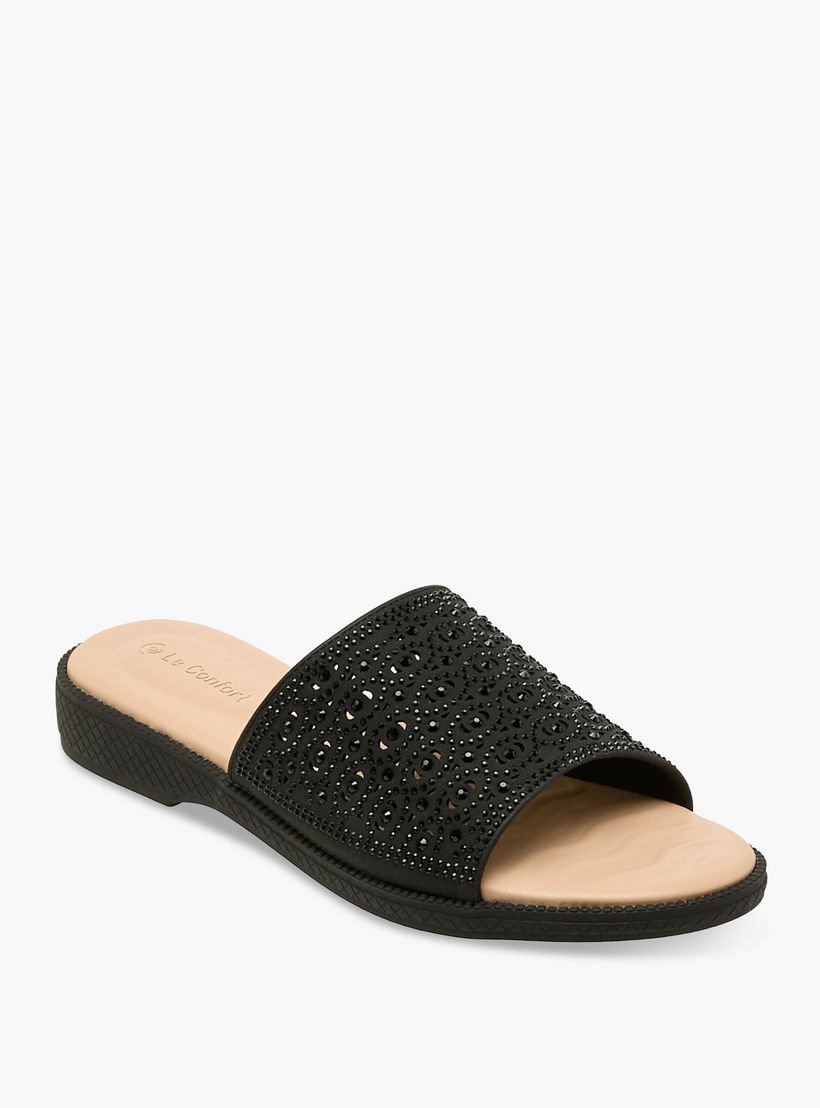 Le Confort Women Perforated Embellished Slip-On Sandals-women-shoes-flats-sandals-image-2