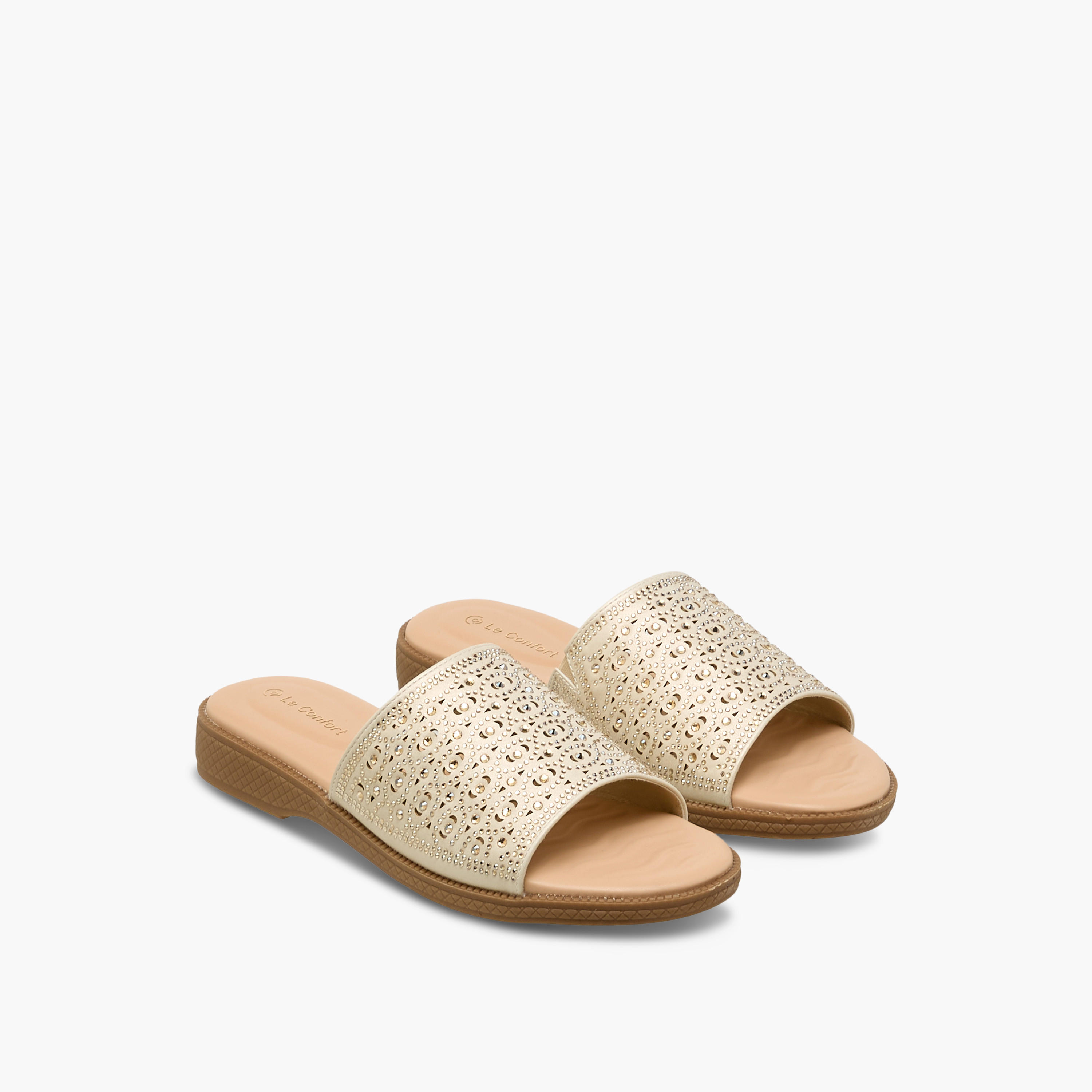 Le Confort Women Perforated Embellished Slip-On Sandals-women-shoes-flats-sandals-image-1