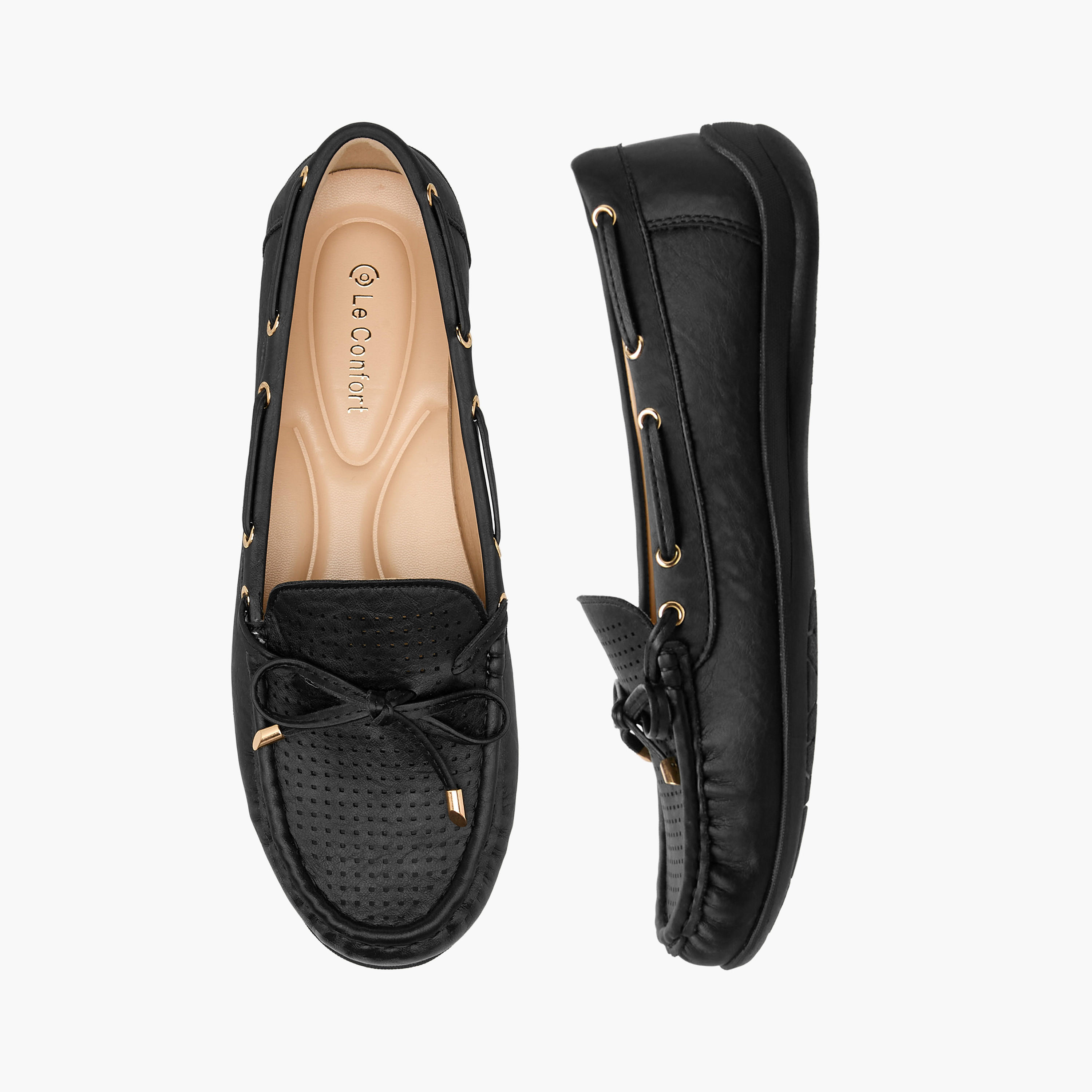 Le Confort Women Perforated Bow Detail Moccasins-women-shoes-loafersandmoccasins-image-1