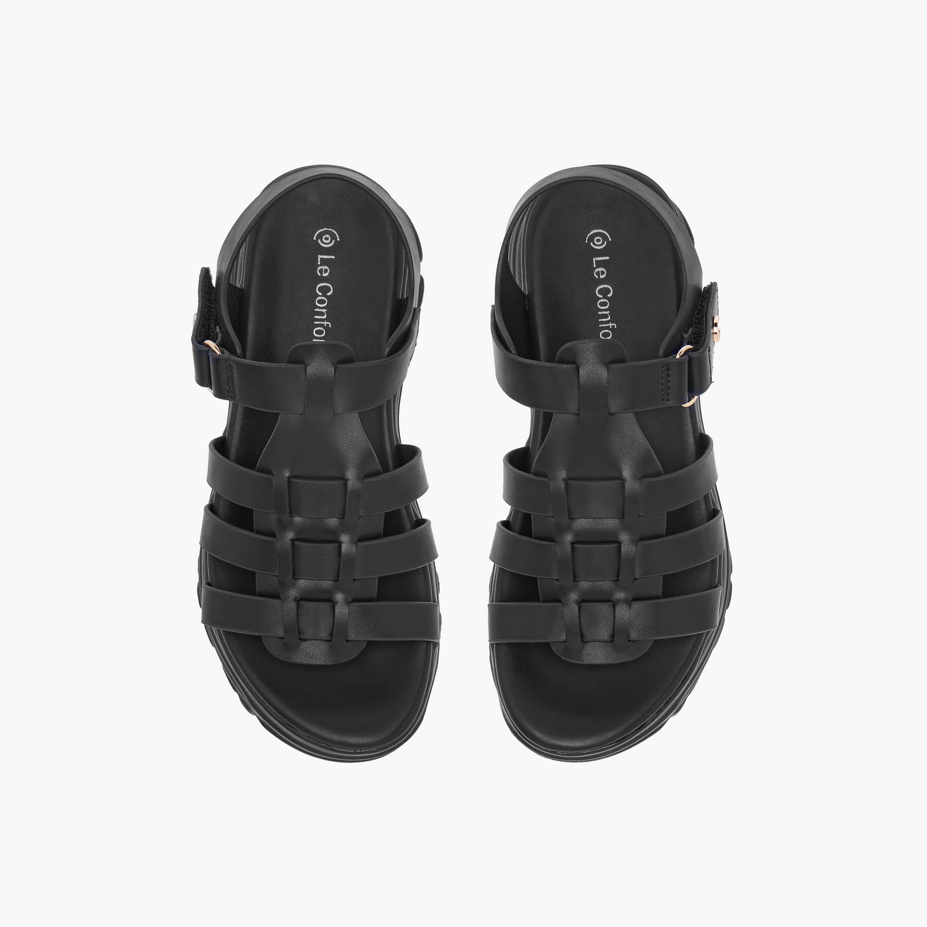 صندل سادة بنعل سميك وحزام وشرط إغلاق لاصق من لو كونفرت-girls-shoes-sandals-image-1