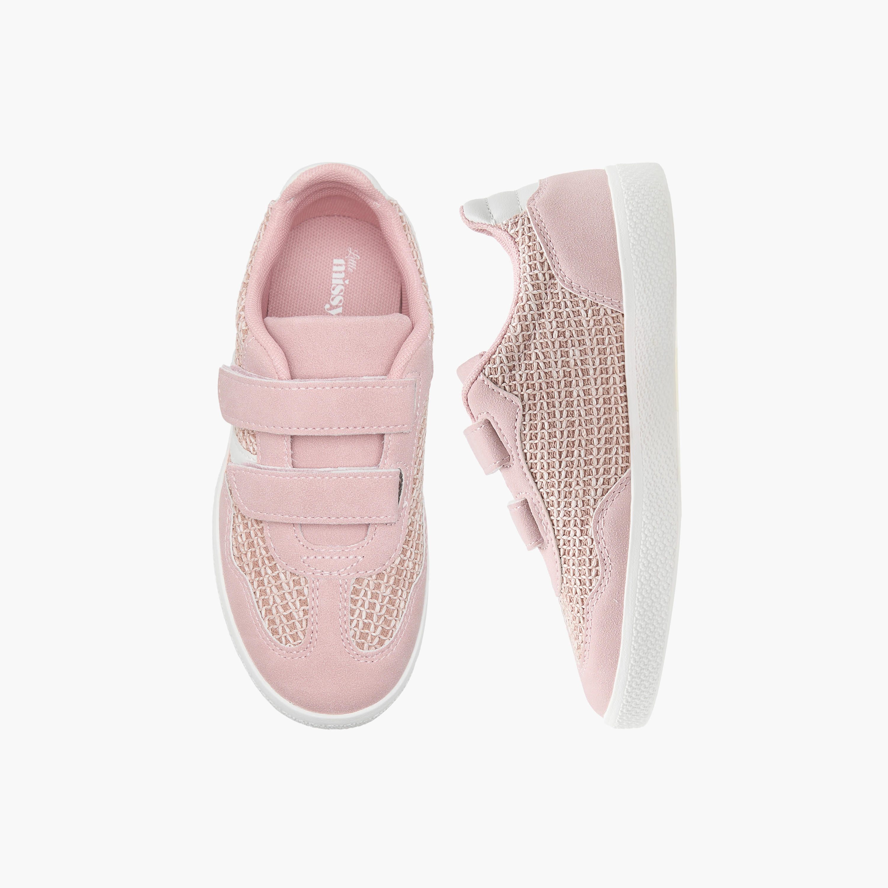 Little Missy Panelled Sneakers with Hook and Loop Closure-girls-shoes-sneakers-image-1