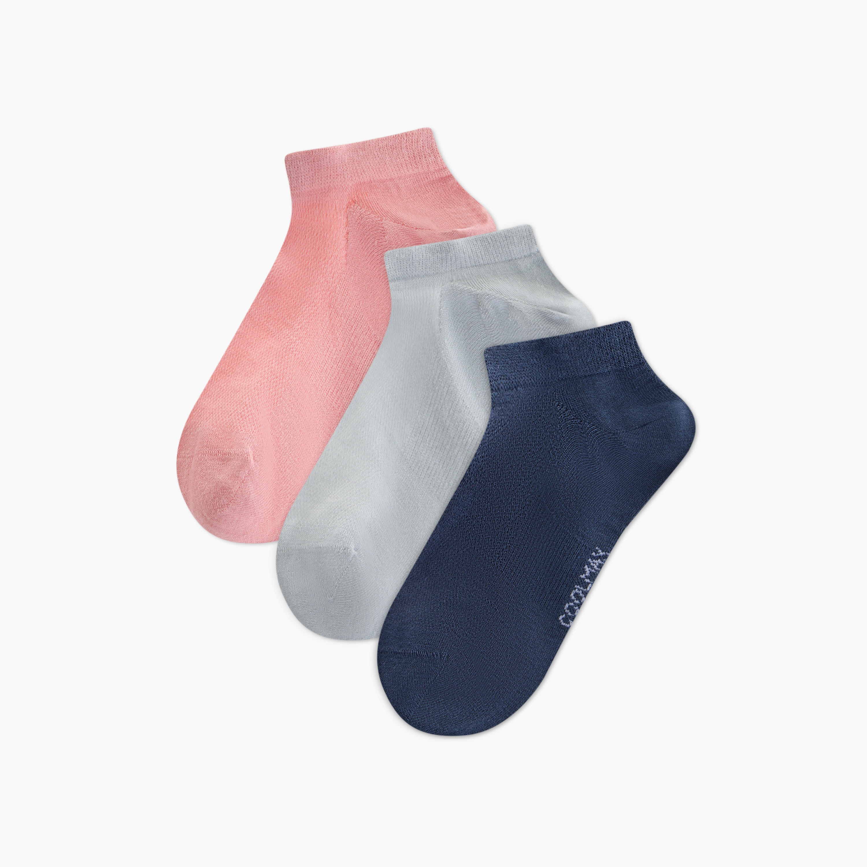 Dash Logo Print Non Terry Ankle Length Socks - Set of 3-women-socksandstockings-image-1