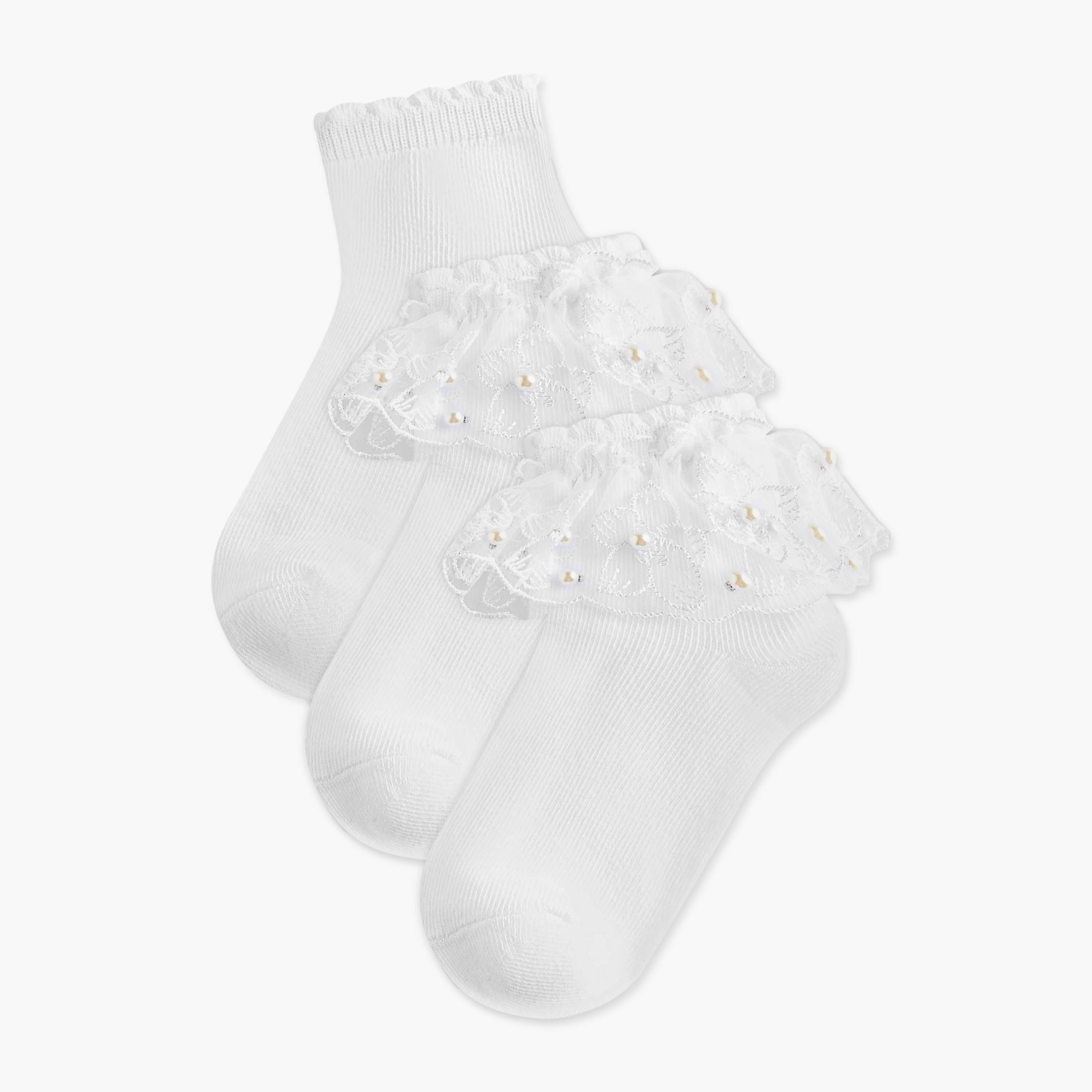 Pack of 3 Celeste Girls Socks with Embroidered Frill Detail-girls-accessories-socks-image-1