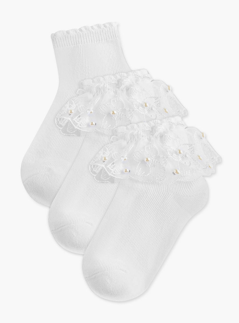 Pack of 3 Celeste Girls Socks with Embroidered Frill Detail-girls-accessories-socks-image-1