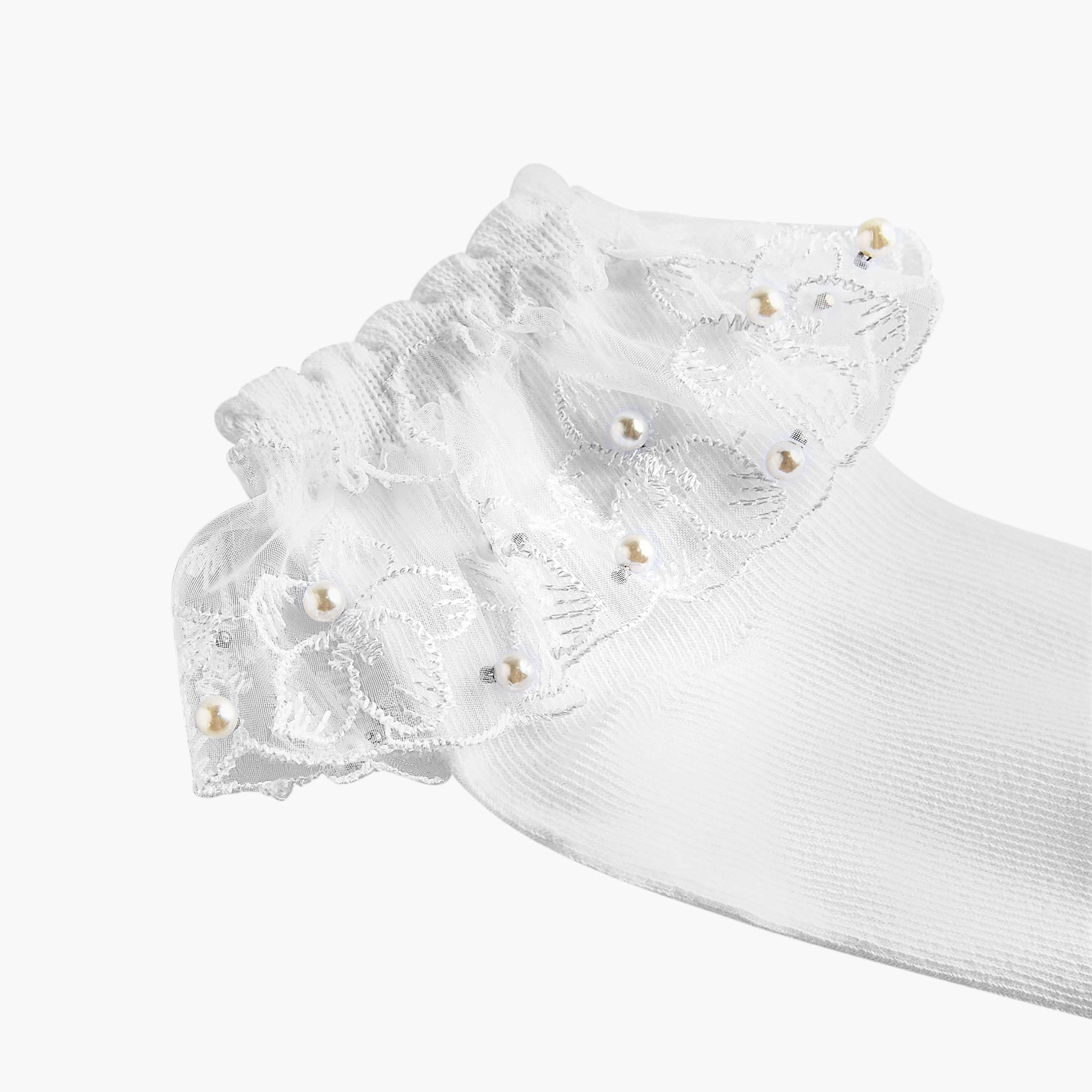 Pack of 3 Celeste Girls Socks with Embroidered Frill Detail-girls-accessories-socks-image-3