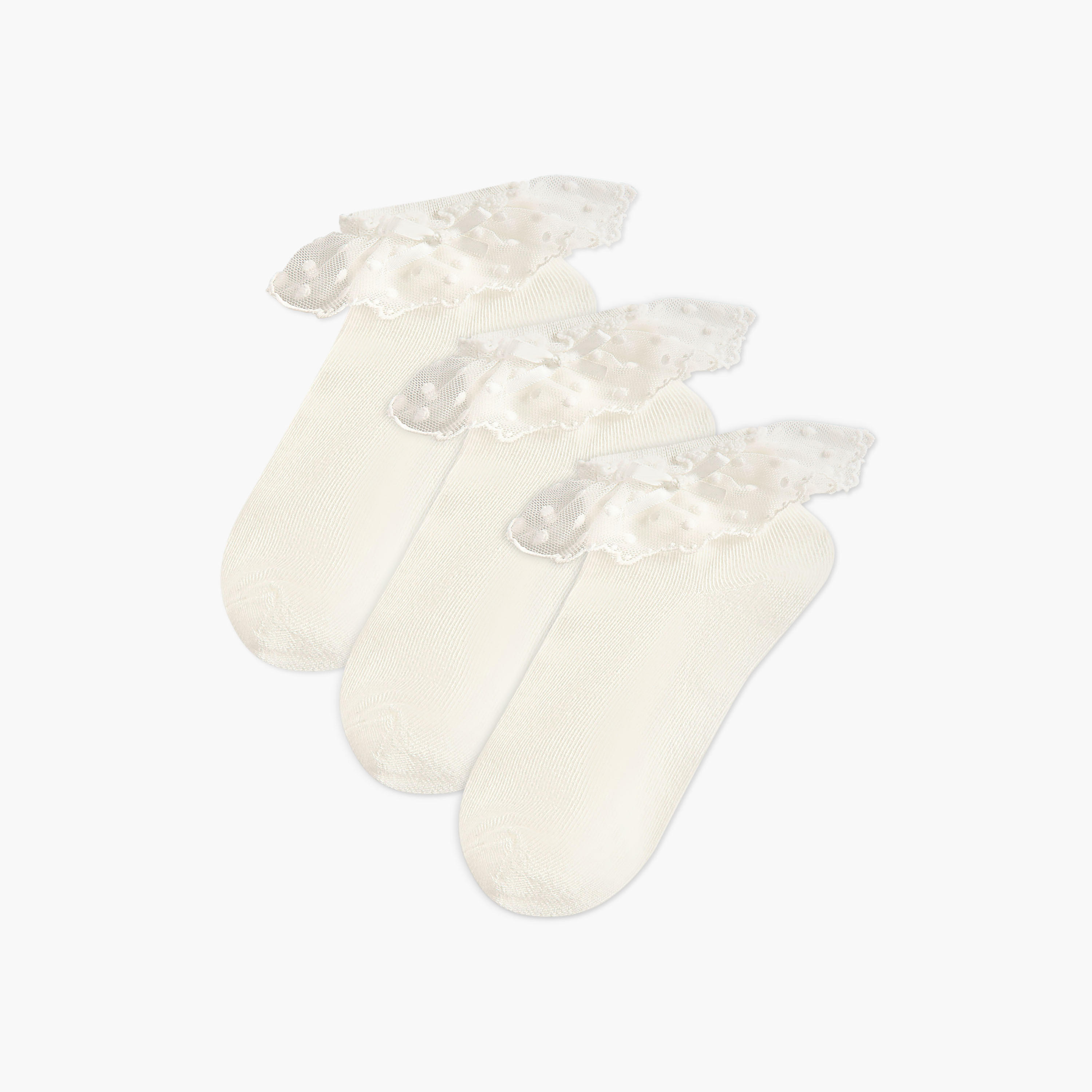Pack of 3 Celeste Girls Socks with Embroidered Frill Detail-girls-accessories-socks-image-1