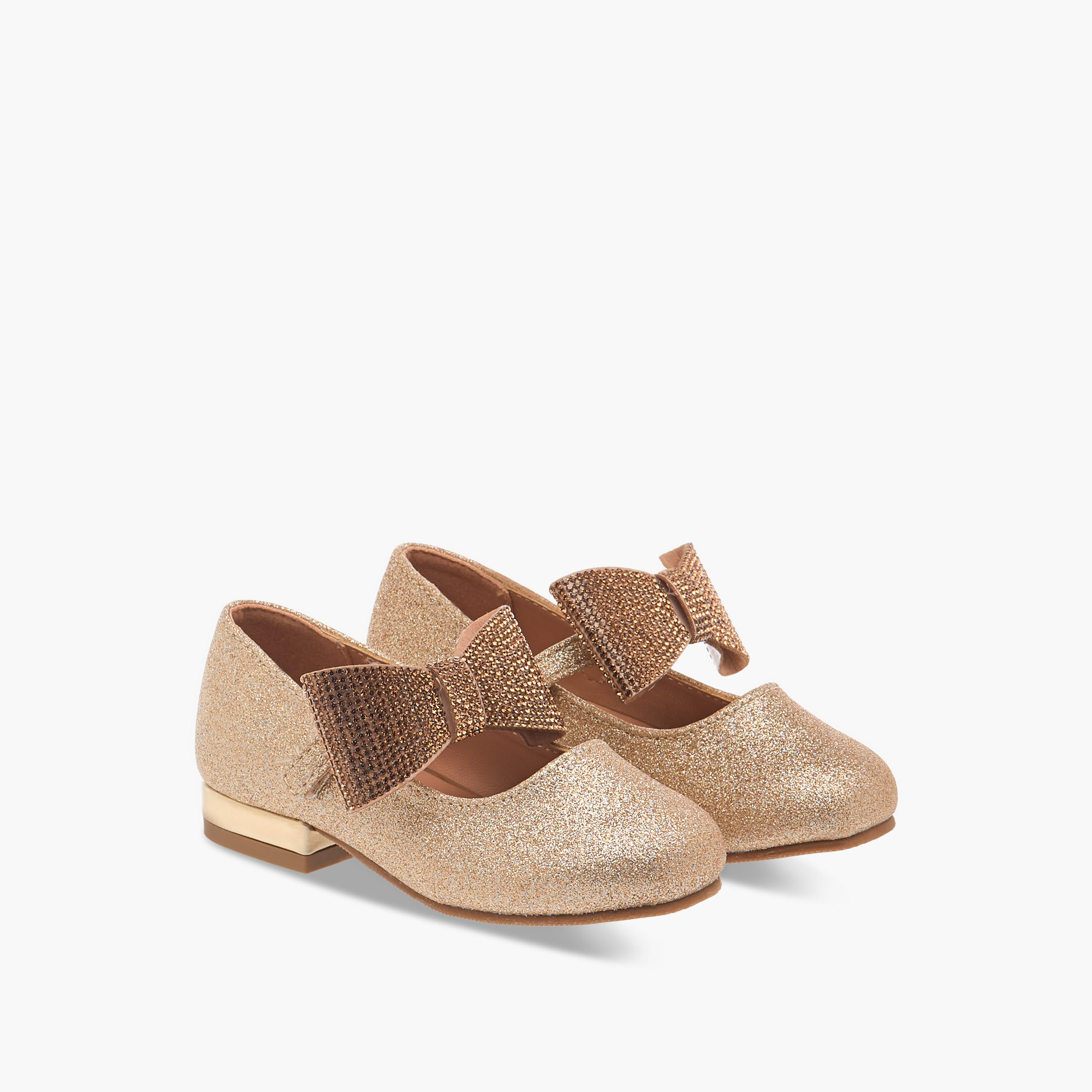 Flora Bella Bow Embellished Ballerina Shoes with Hook and Loop Closure-girls-shoes-ballerinas-image-1