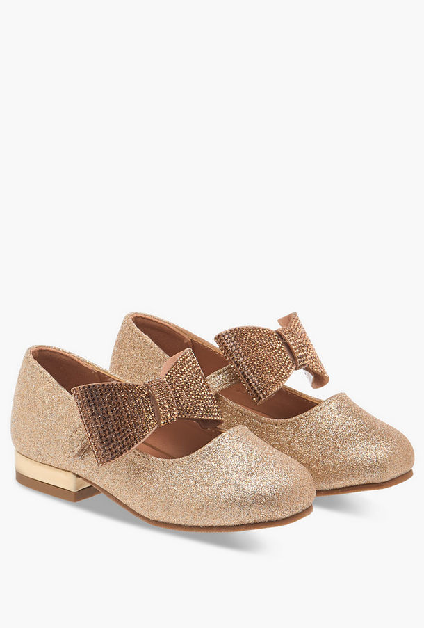 Flora Bella Bow Embellished Ballerina Shoes with Hook and Loop Closure-girls-shoes-ballerinas-image-1