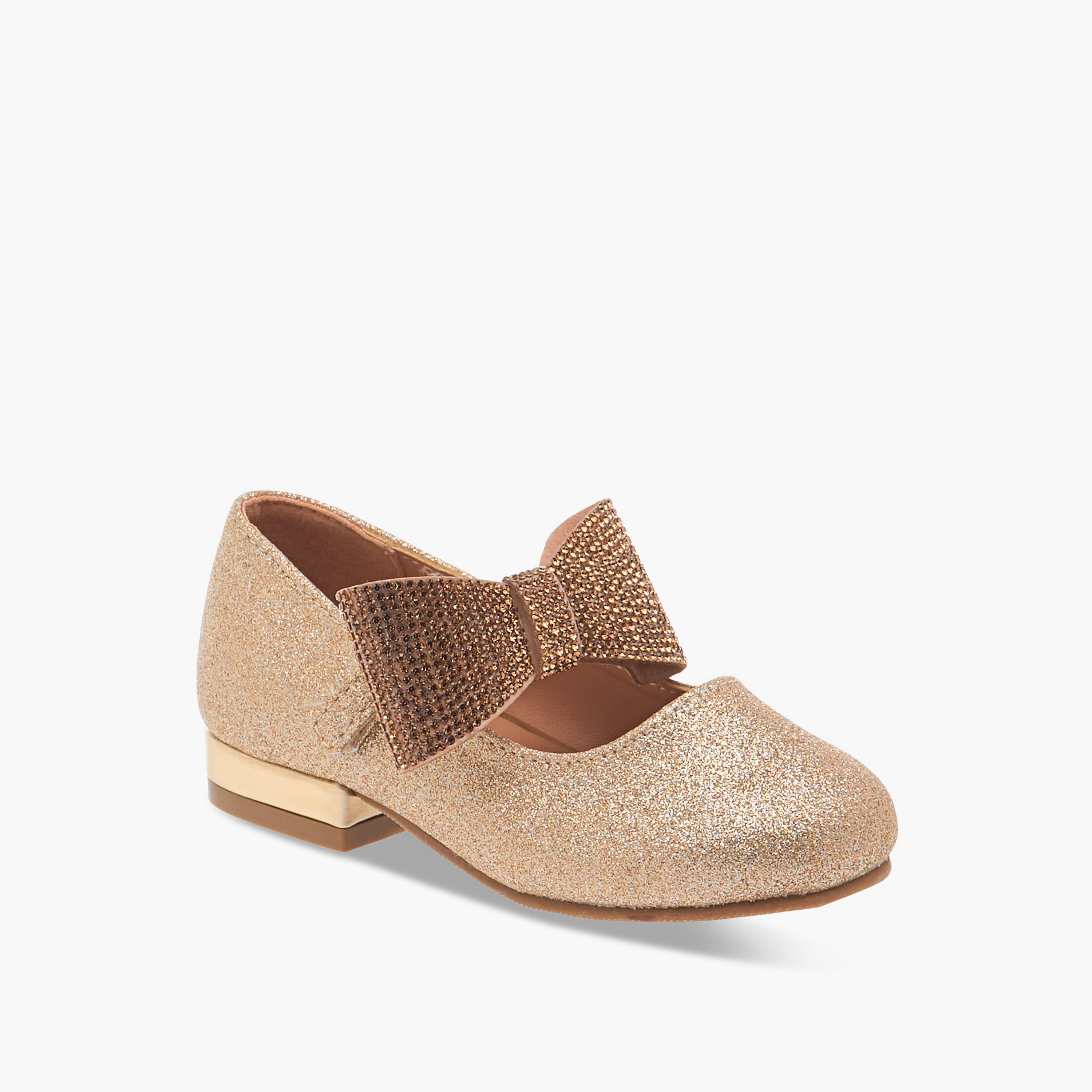 Flora Bella Bow Embellished Ballerina Shoes with Hook and Loop Closure-girls-shoes-ballerinas-image-2