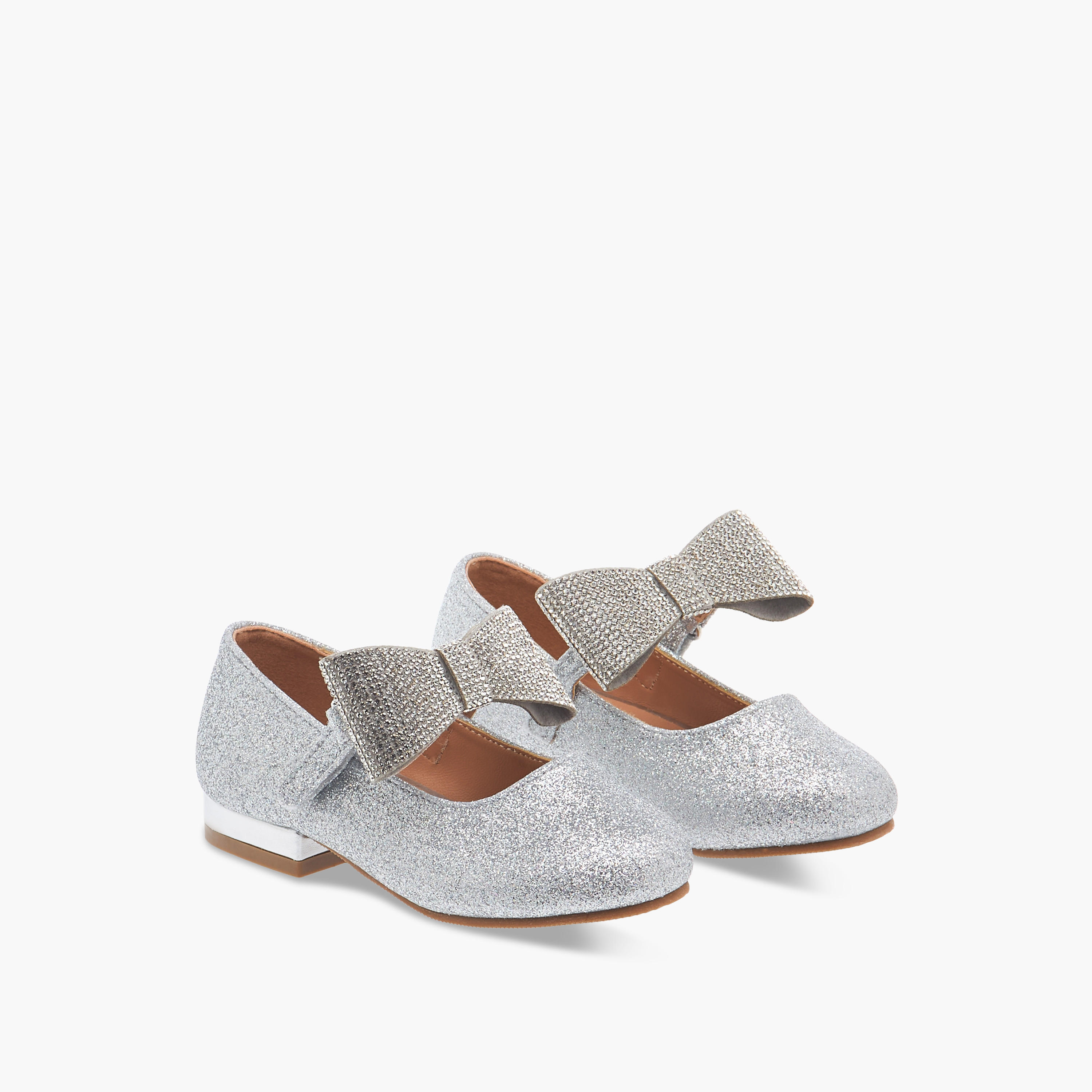 Flora Bella Bow Embellished Ballerina Shoes with Hook and Loop Closure-girls-shoes-ballerinas-image-1