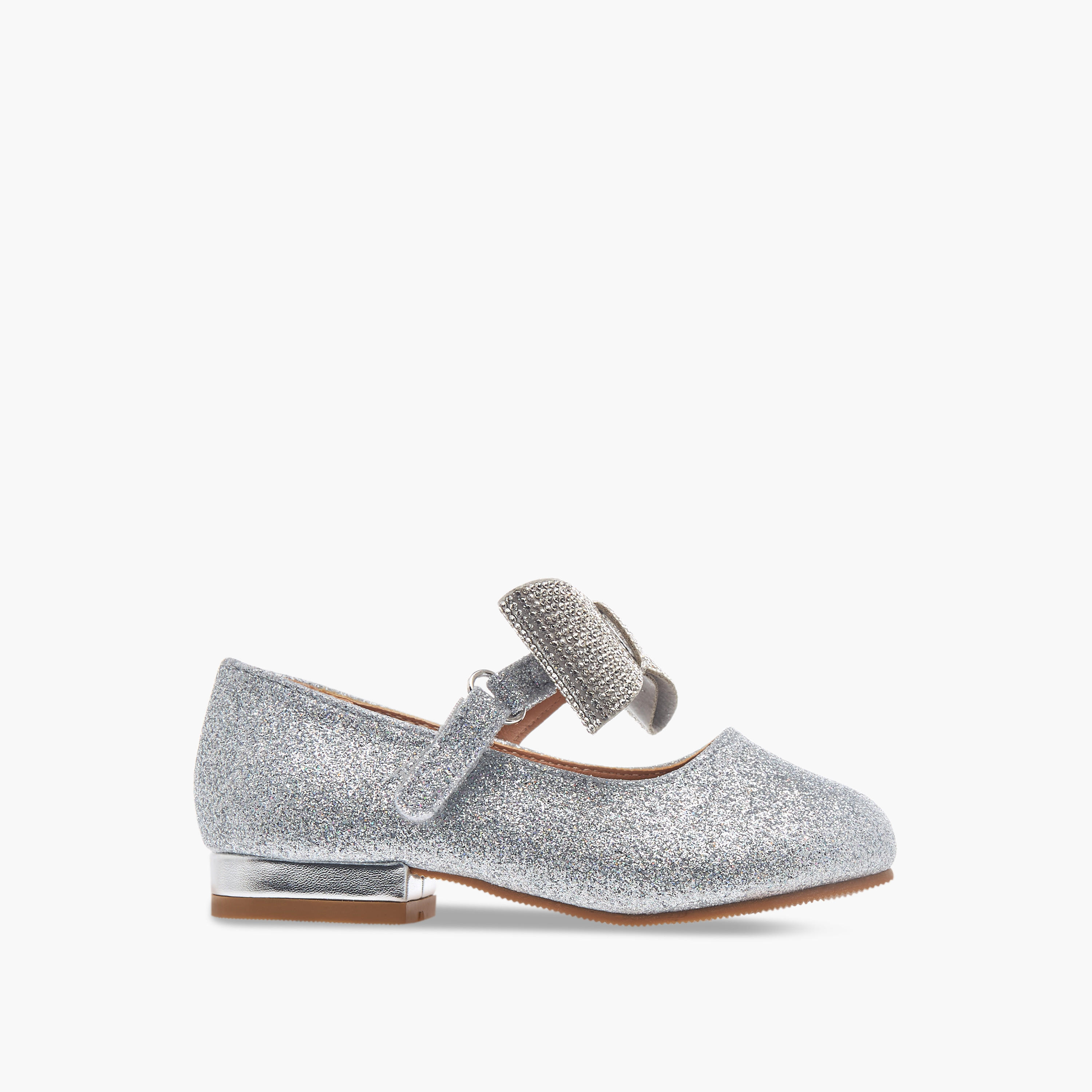 Flora Bella Bow Embellished Ballerina Shoes with Hook and Loop Closure-girls-shoes-ballerinas-image-3