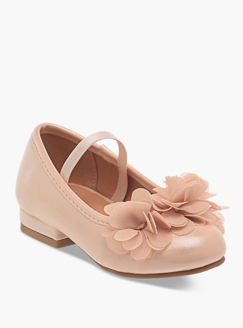 Flora Bella Flower Applique Ballerina Shoes with Elasticated Strap-girls-shoes-ballerinas-image-2