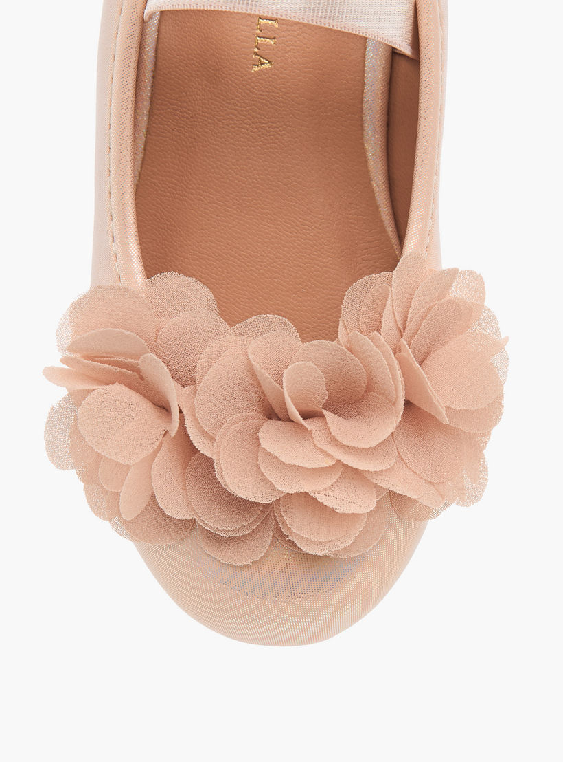 Flora Bella Flower Applique Ballerina Shoes with Elasticated Strap-girls-shoes-ballerinas-image-4