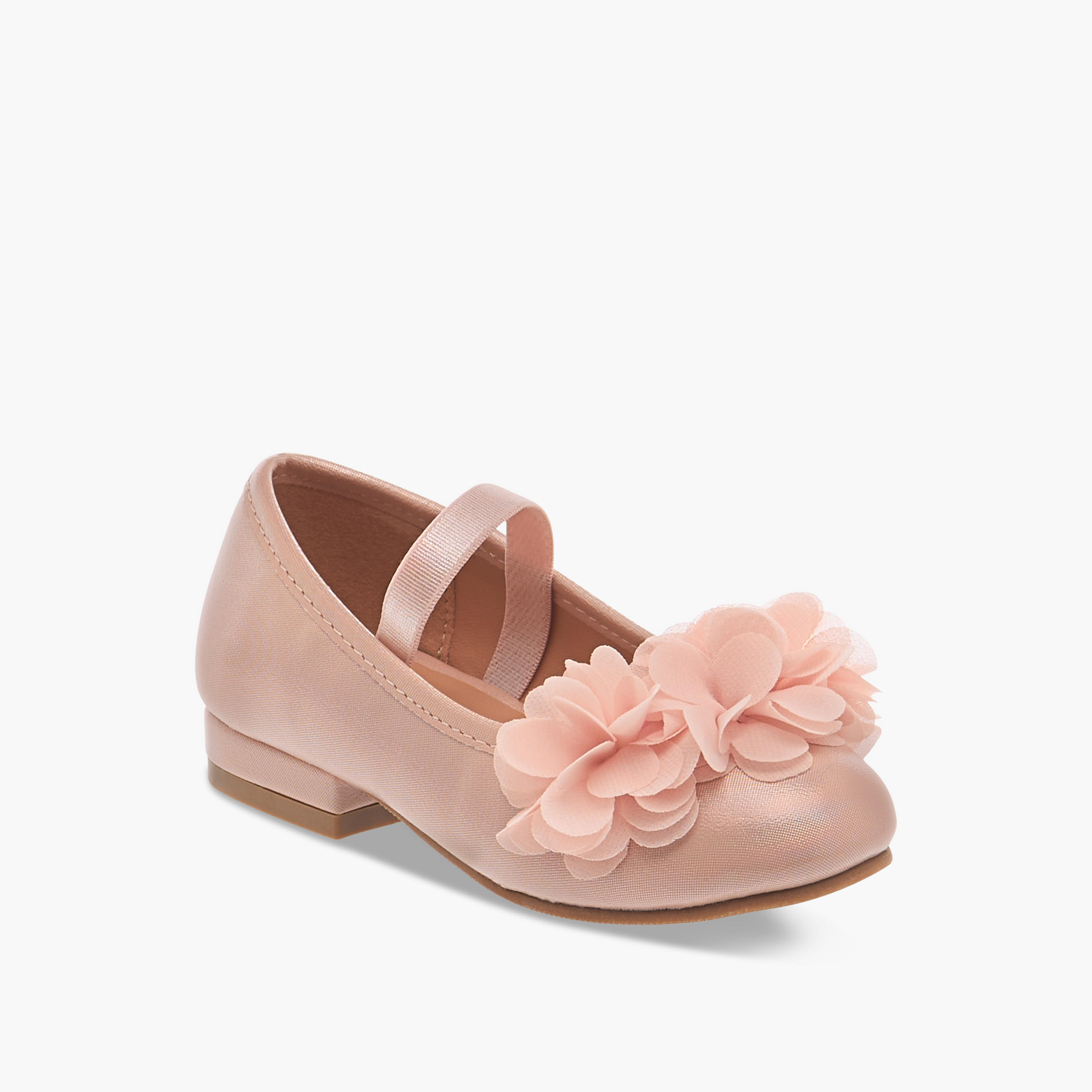 Flora Bella Flower Applique Ballerina Shoes with Elasticated Strap-girls-shoes-ballerinas-image-2