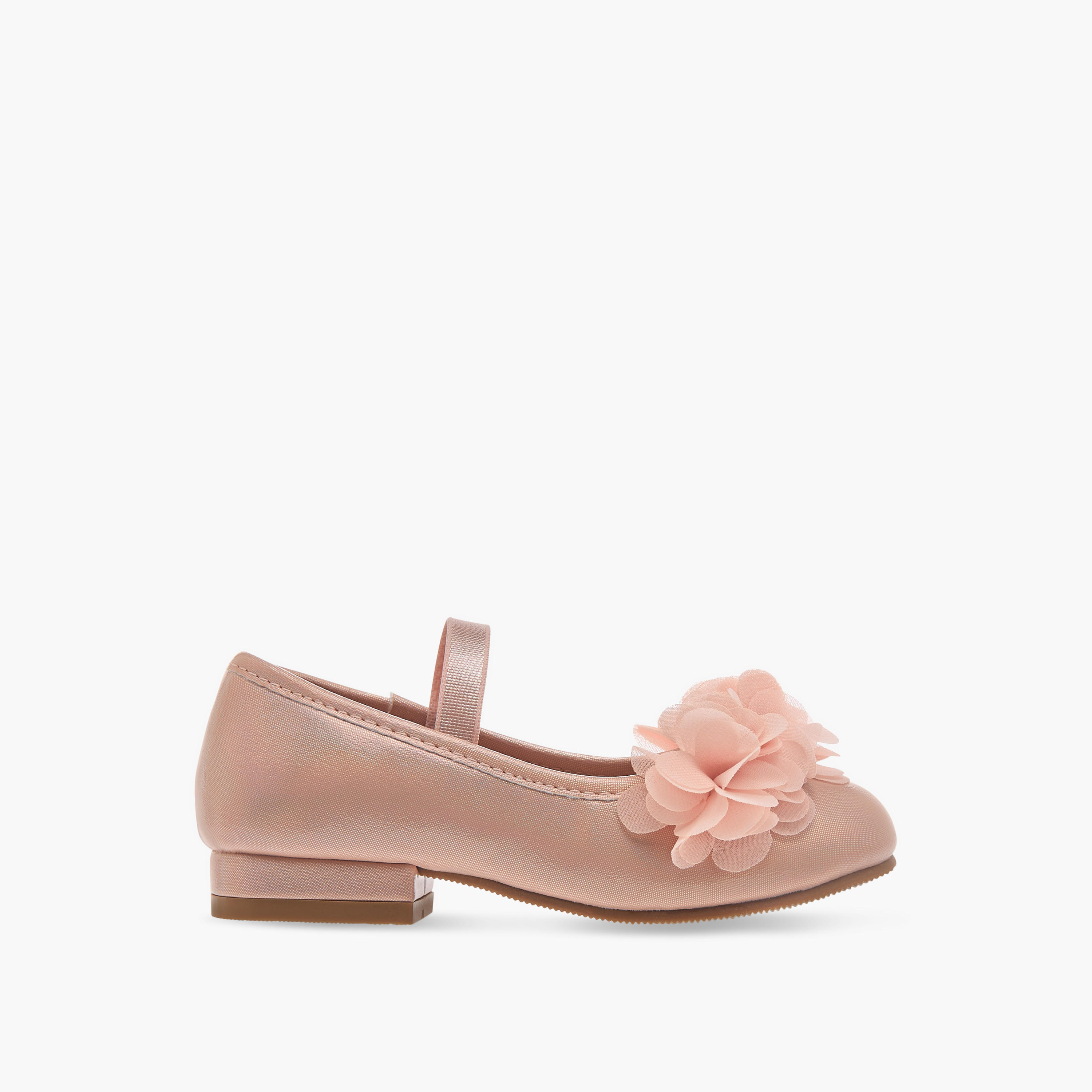 Flora Bella Flower Applique Ballerina Shoes with Elasticated Strap-girls-shoes-ballerinas-image-3