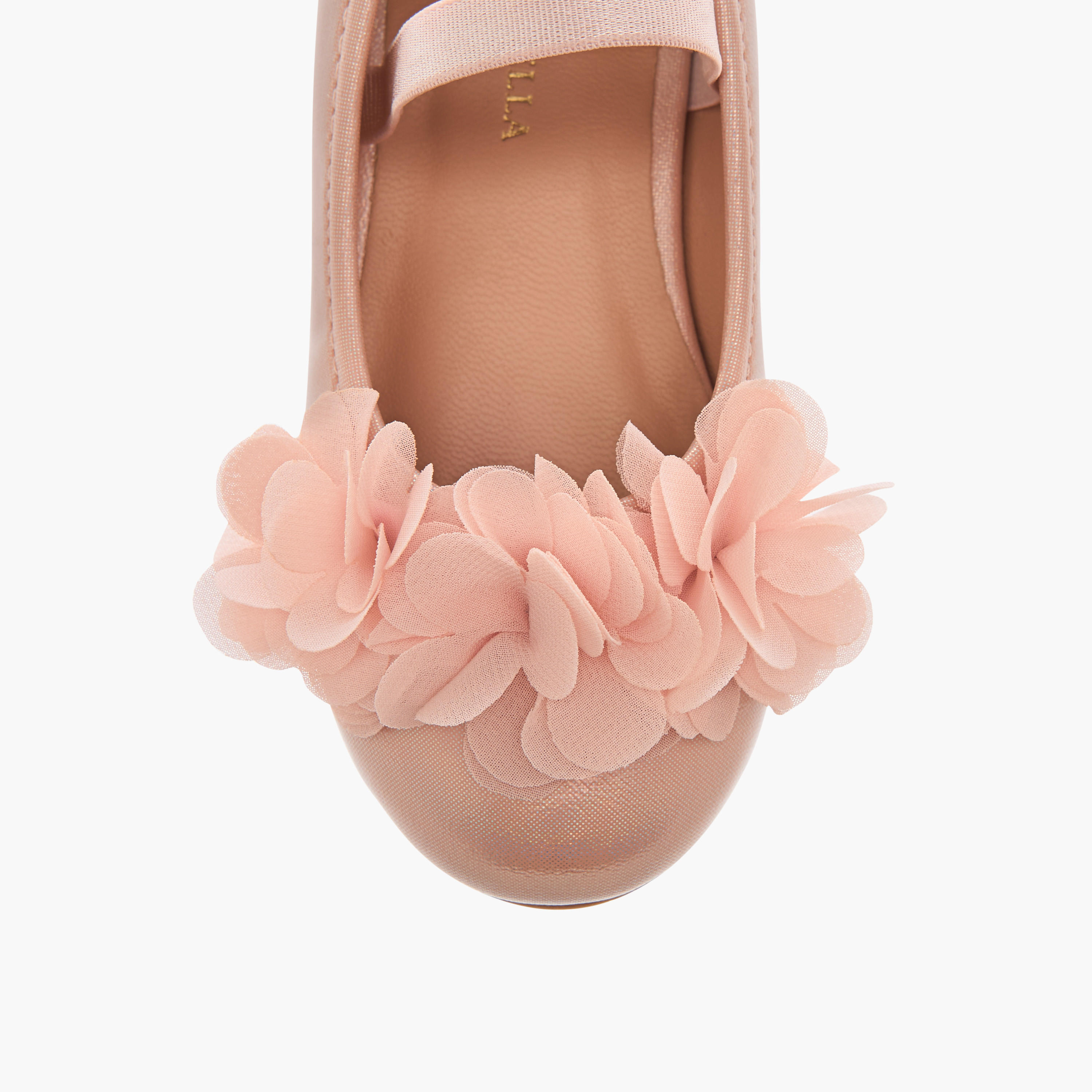Flora Bella Flower Applique Ballerina Shoes with Elasticated Strap-girls-shoes-ballerinas-image-4