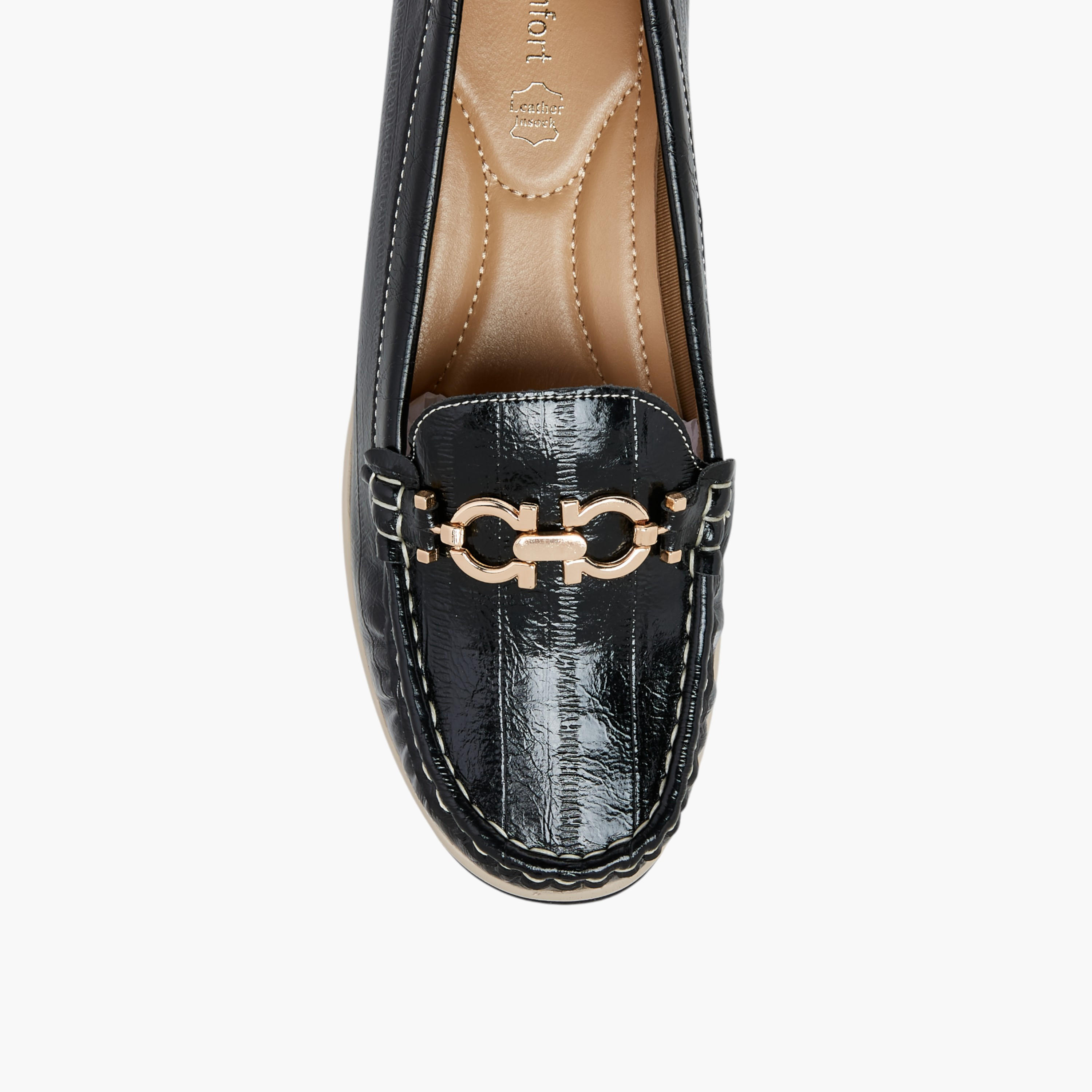 Le Confort Metallic Accent Slip-On Comfort Loafers with Wedge Heel-women-shoes-loafersandmoccasins-image-4