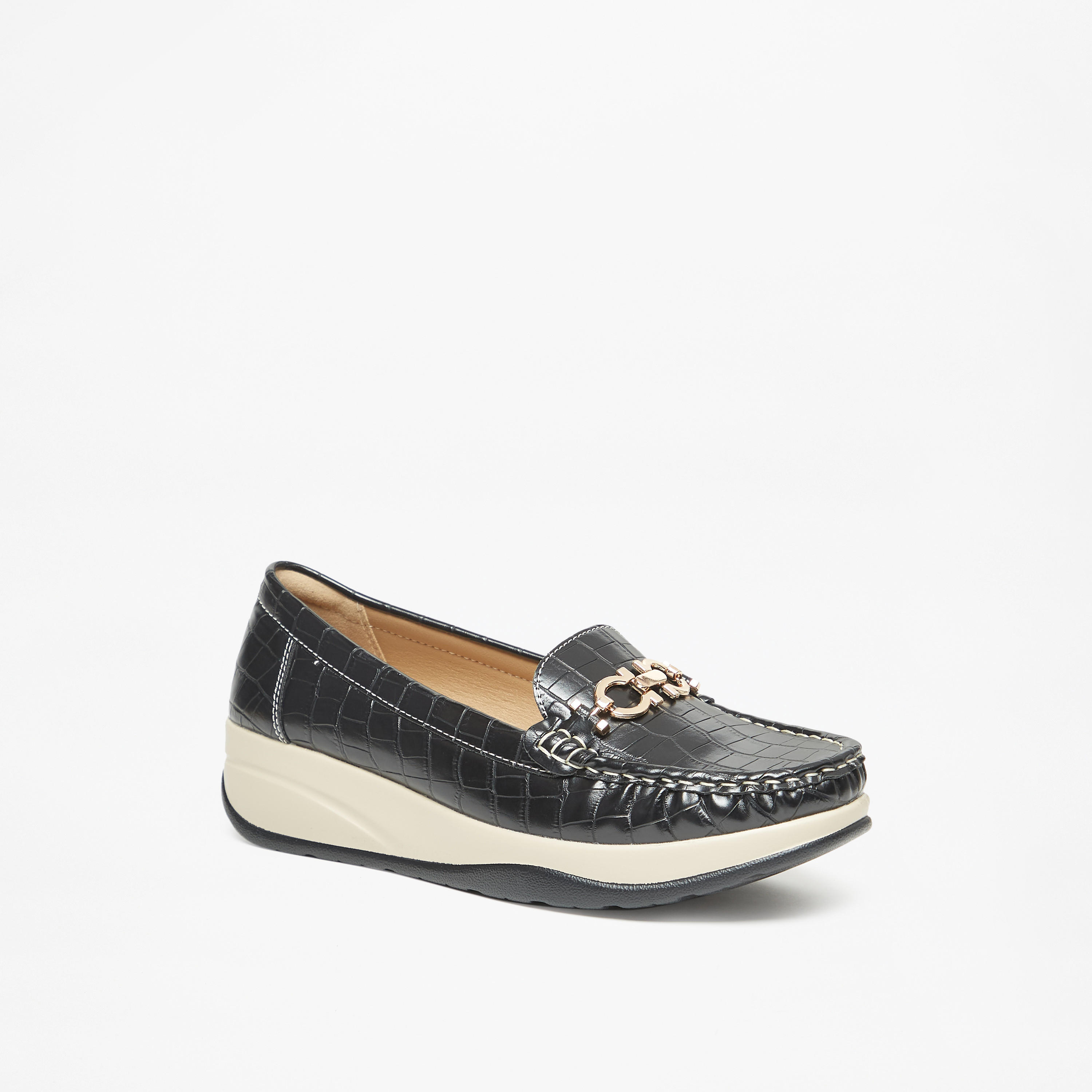 Le Confort Textured Slip-On Comfort Loafers with Metal Accent Detail-women-shoes-flats-loafers-image-1