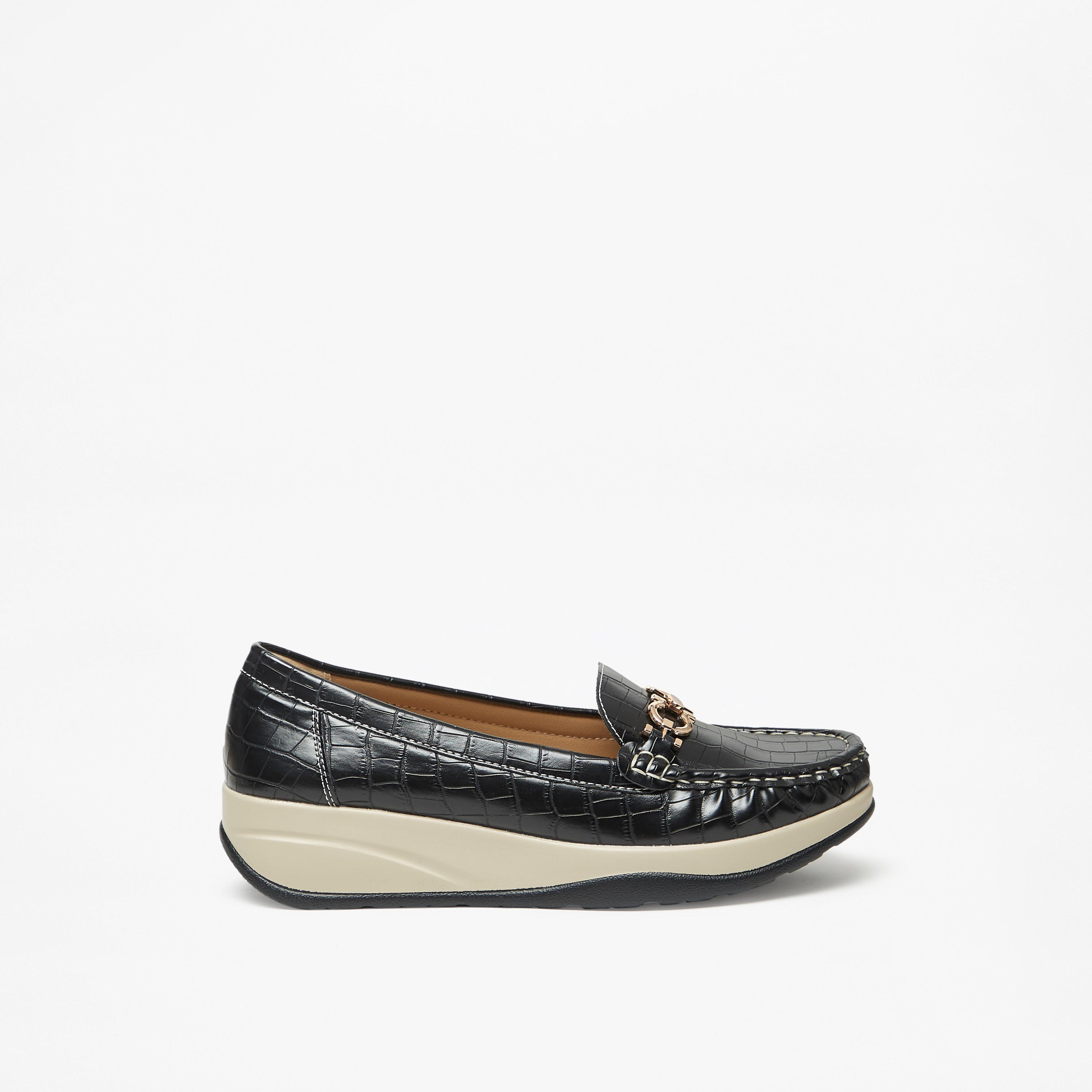 Le Confort Textured Slip-On Comfort Loafers with Metal Accent Detail-women-shoes-flats-loafers-image-3