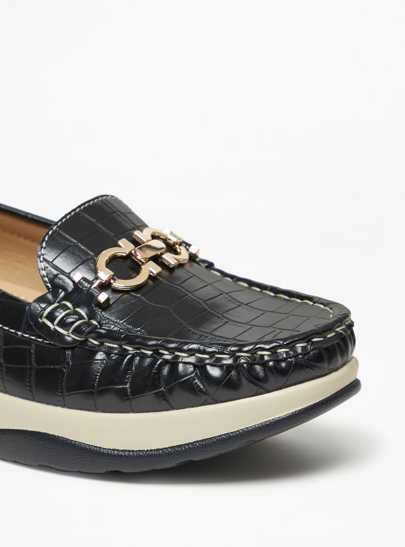 Le Confort Textured Slip-On Comfort Loafers with Metal Accent Detail-women-shoes-flats-loafers-image-5