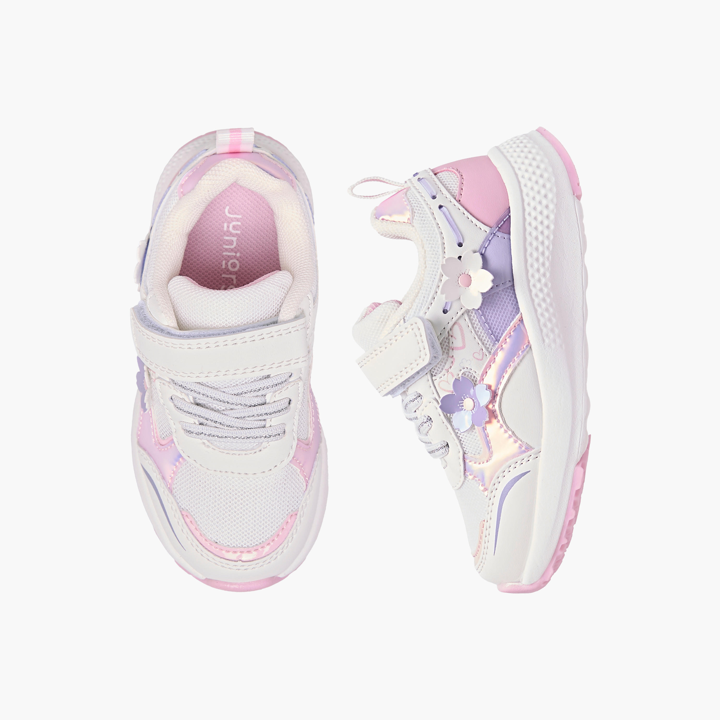 Juniors Floral Accent Sneakers with Hook and Loop Closure-girls-shoes-sneakers-image-1