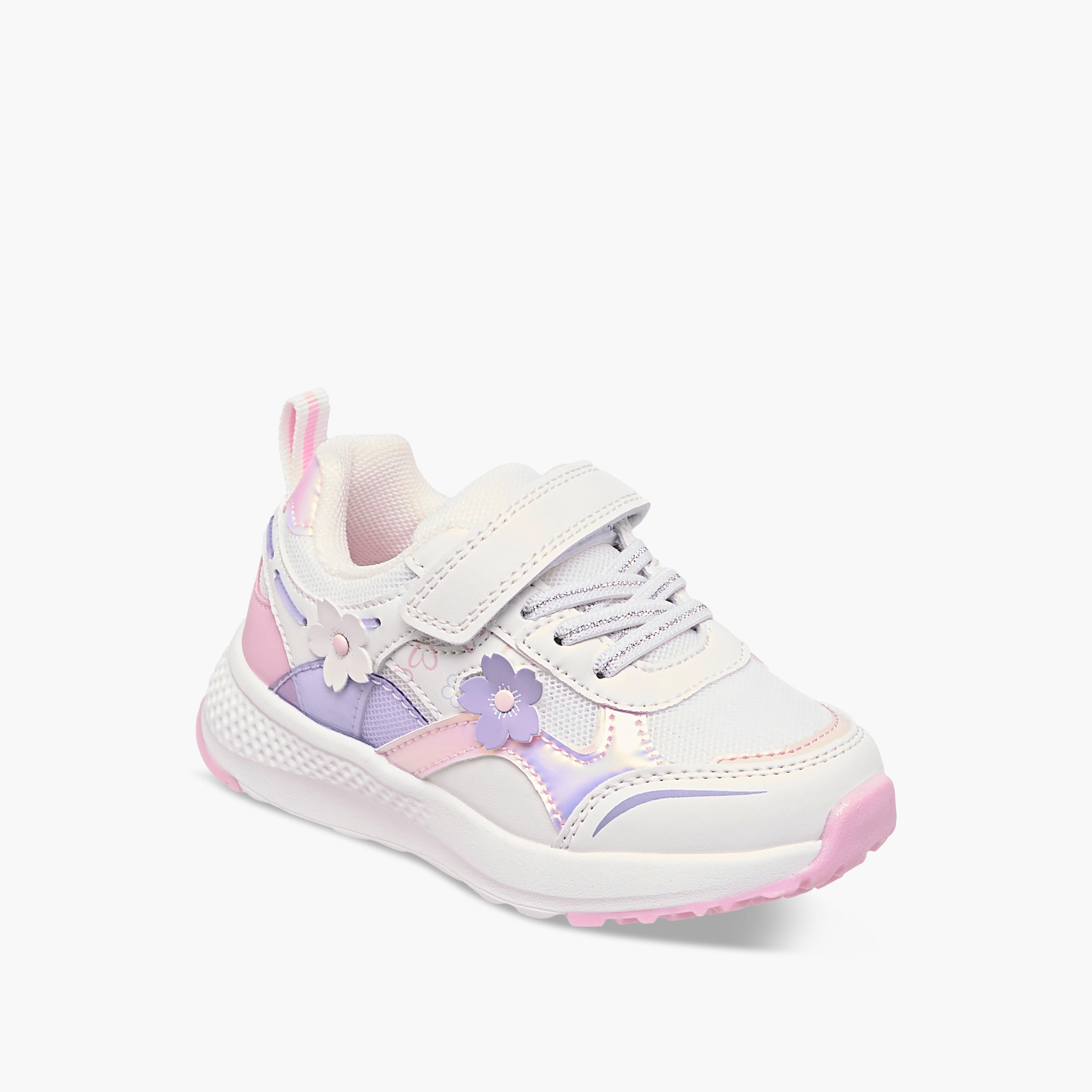 Juniors Floral Accent Sneakers with Hook and Loop Closure-girls-shoes-sneakers-image-2