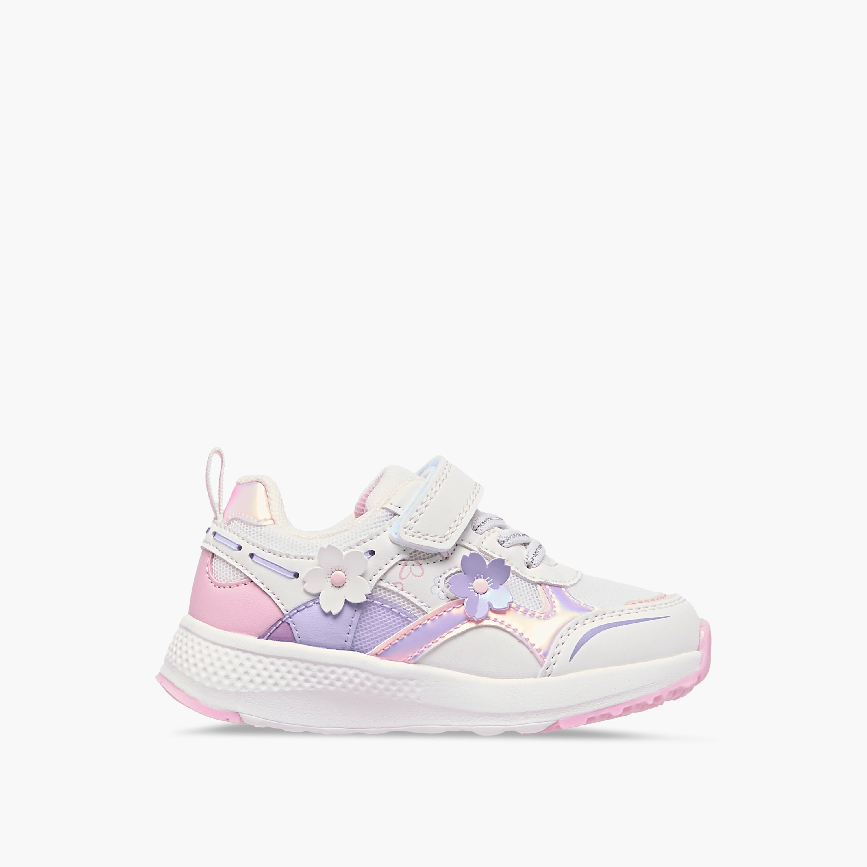Juniors Floral Accent Sneakers with Hook and Loop Closure-girls-shoes-sneakers-image-3
