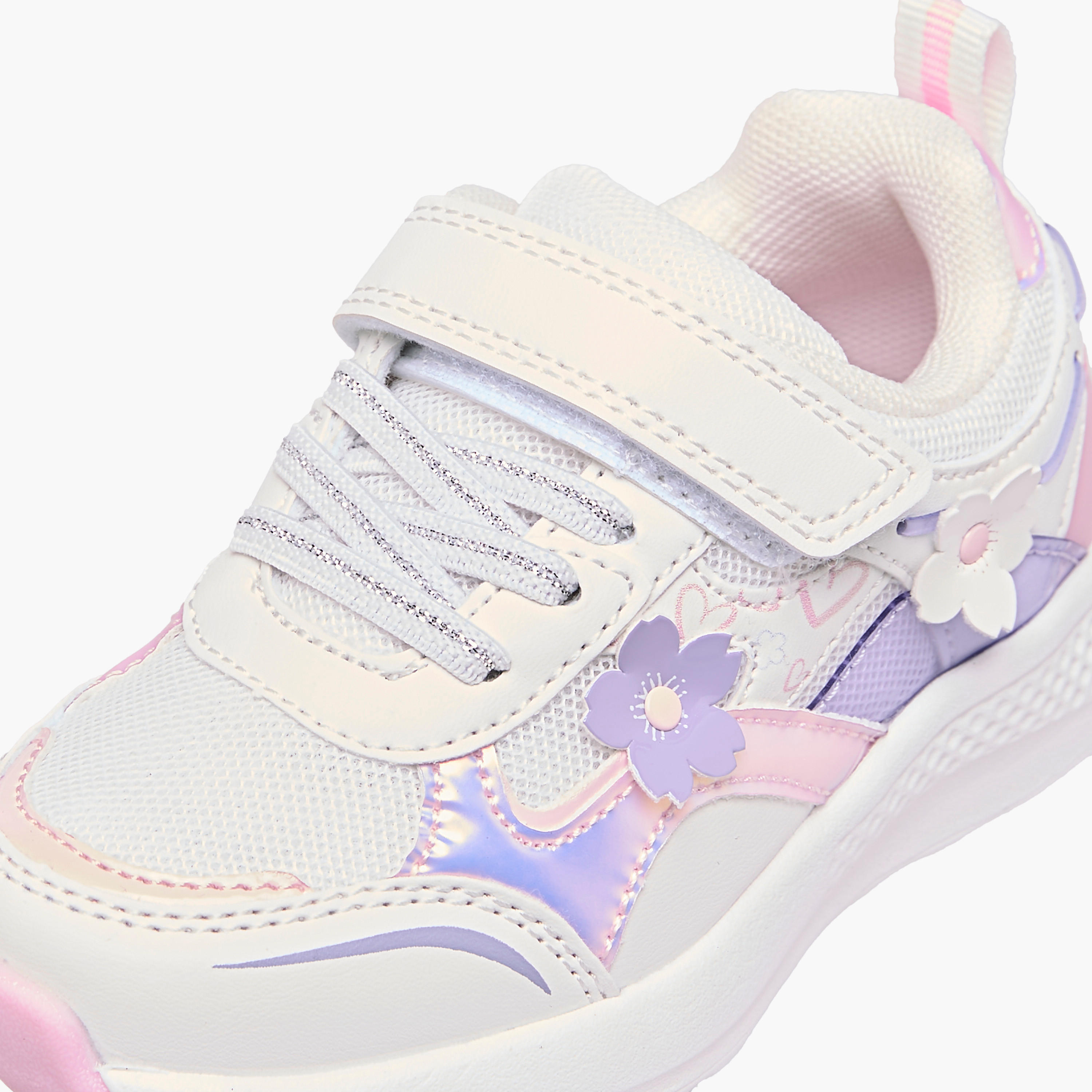 Juniors Floral Accent Sneakers with Hook and Loop Closure-girls-shoes-sneakers-image-4