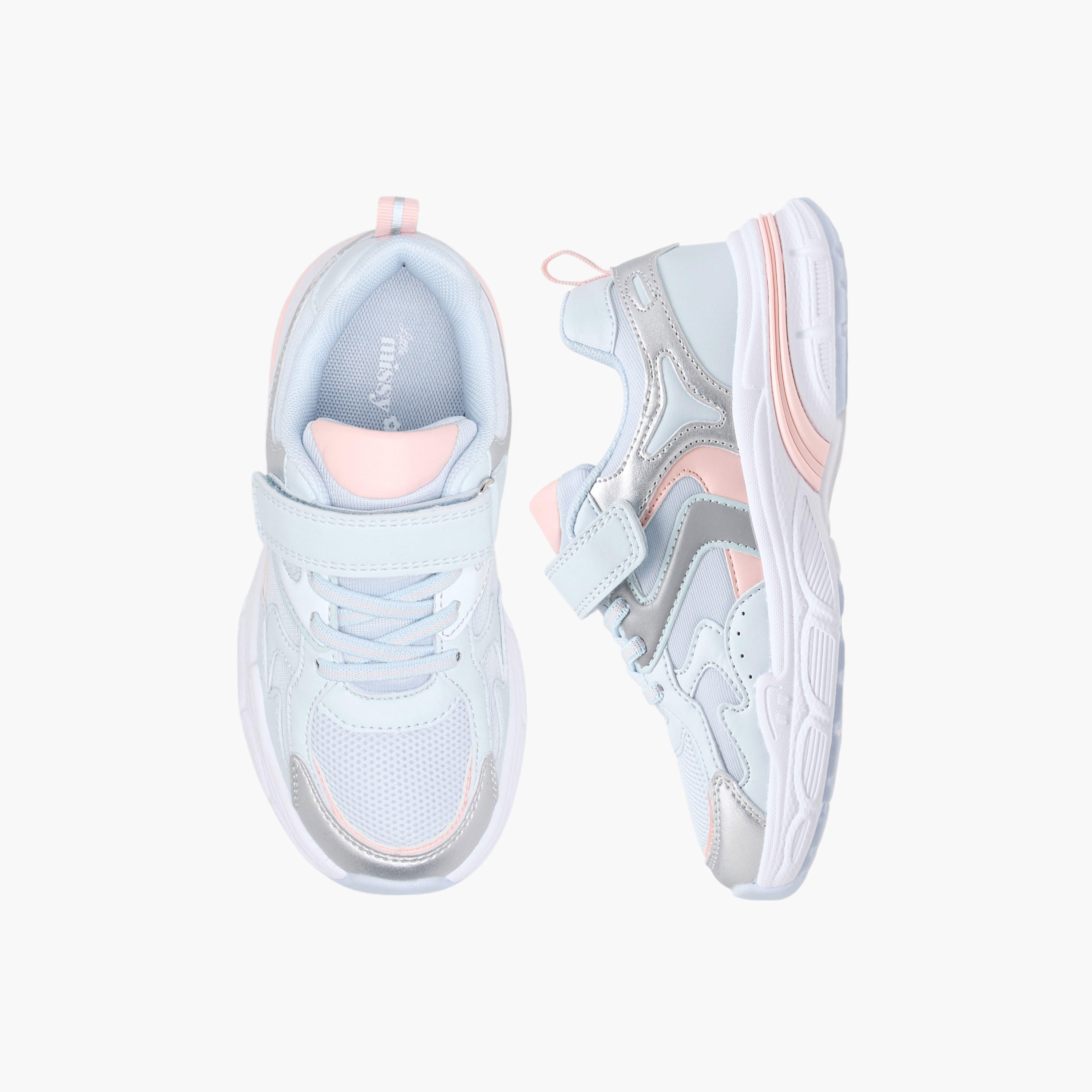 Little Missy Panelled Sneakers with Hook and Loop Closure-girls-shoes-sneakers-image-1