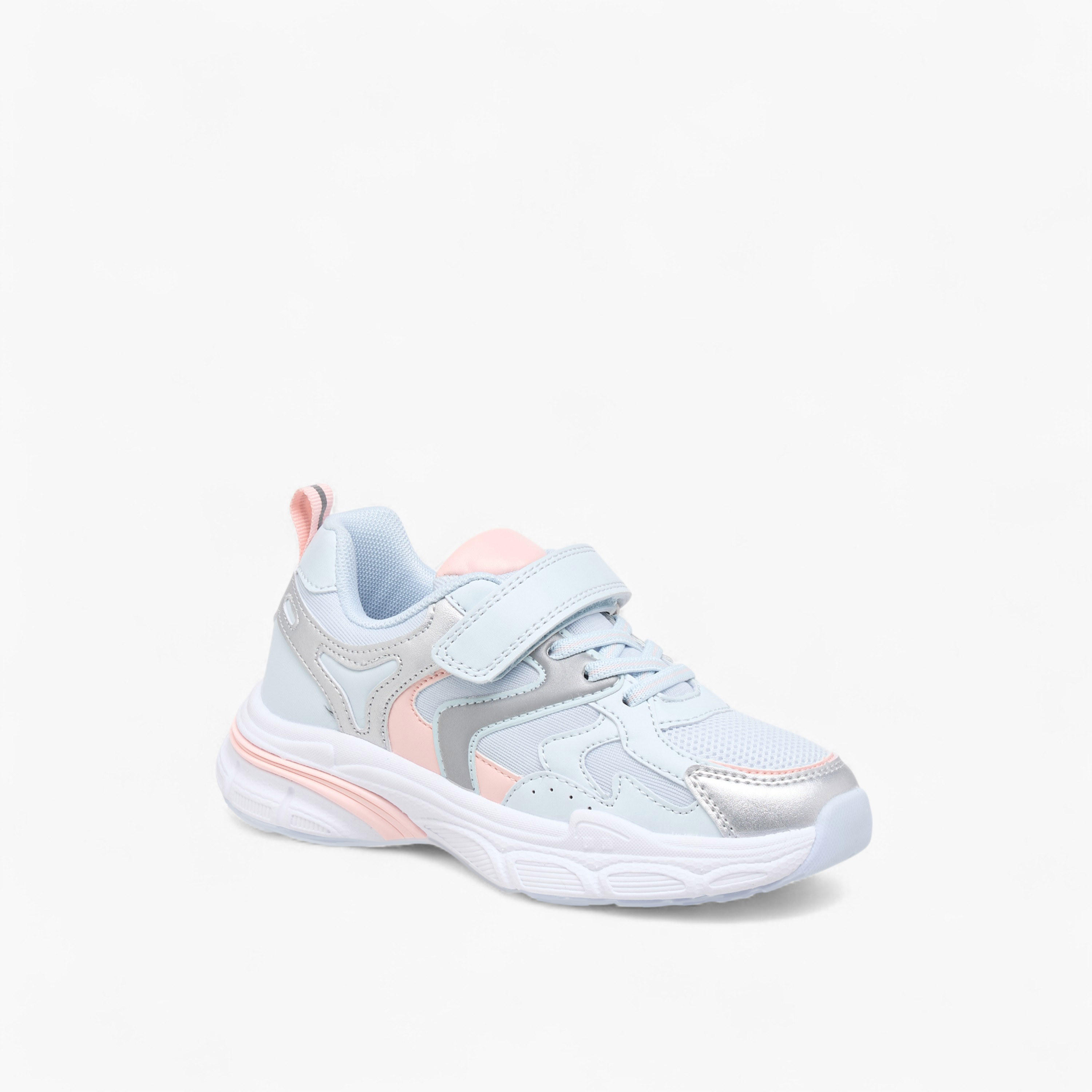 Little Missy Panelled Sneakers with Hook and Loop Closure-girls-shoes-sneakers-image-2