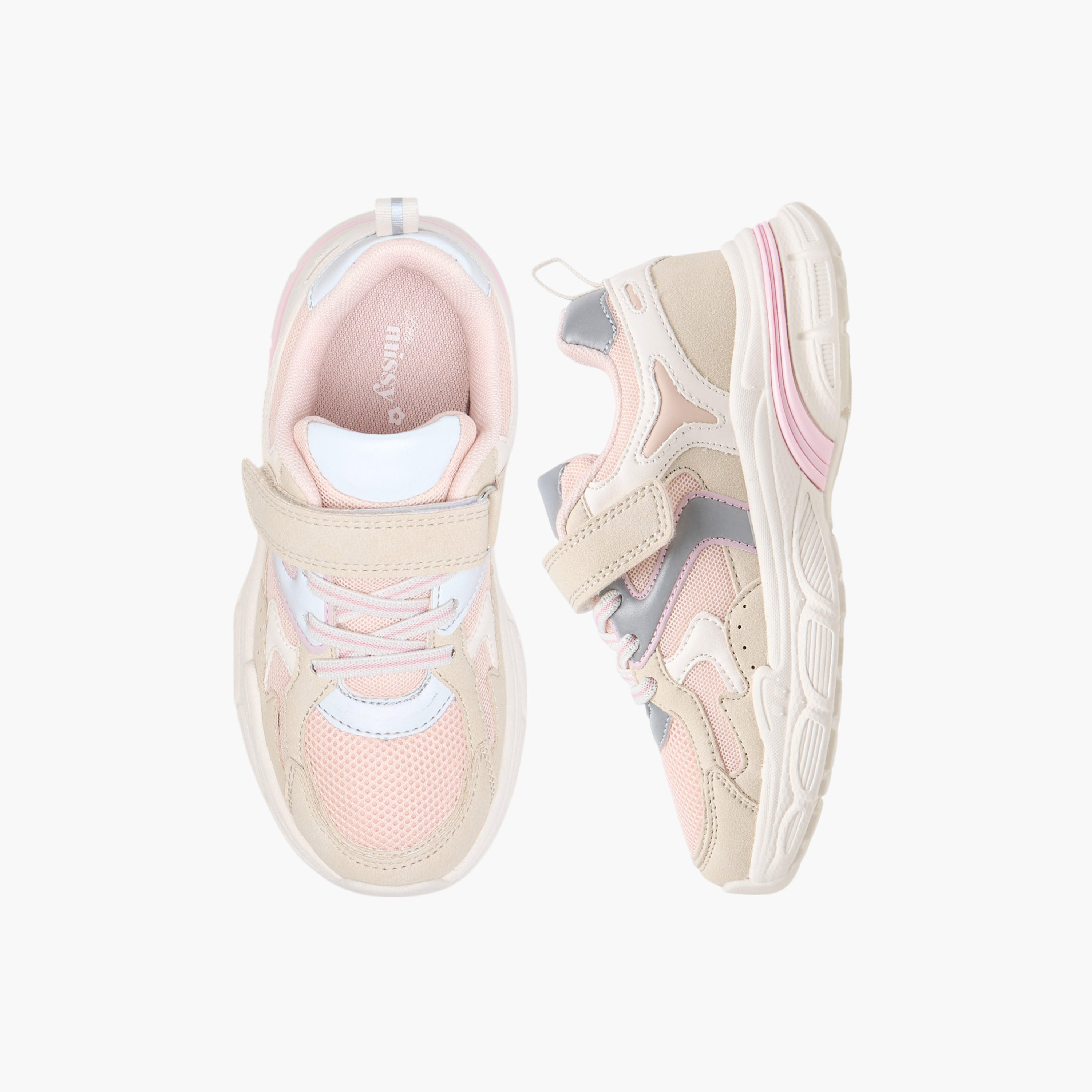Little Missy Panelled Sneakers with Hook and Loop Closure-girls-shoes-sneakers-image-1