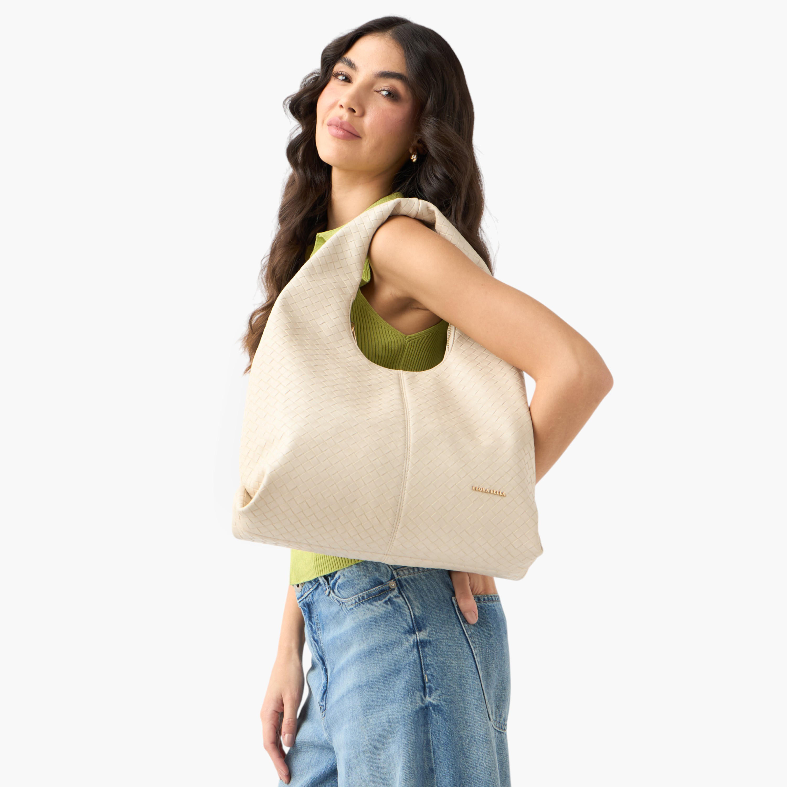 شنطة هوبو بارزة الملمس بمقبض وسحاب إغلاق من فلورا بيلا-women-bagsandwallets-handbags-image-2