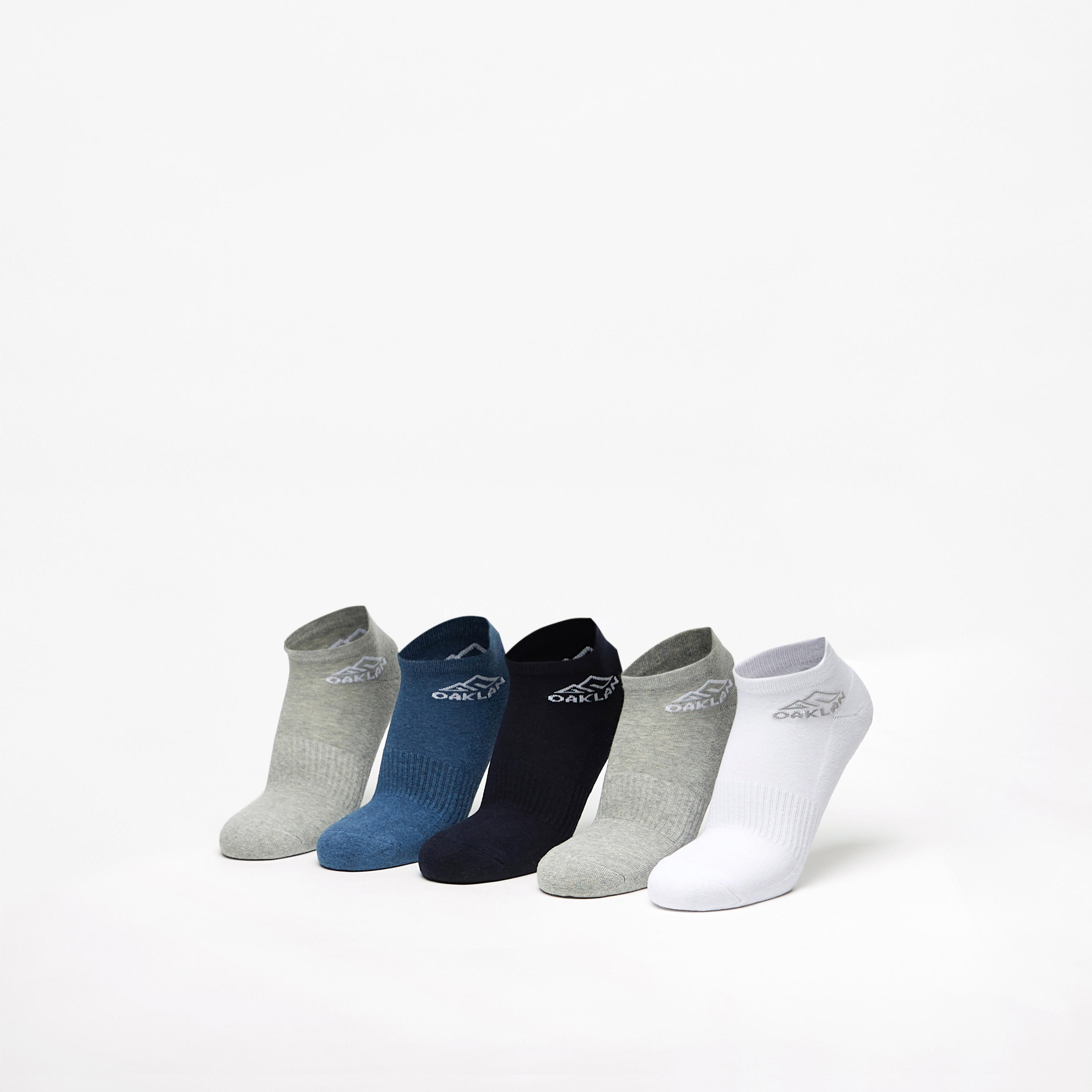 OAKLAN Logo Print Ankle Length Cushioned Sports Socks - Set of 5-men-socks-image-1