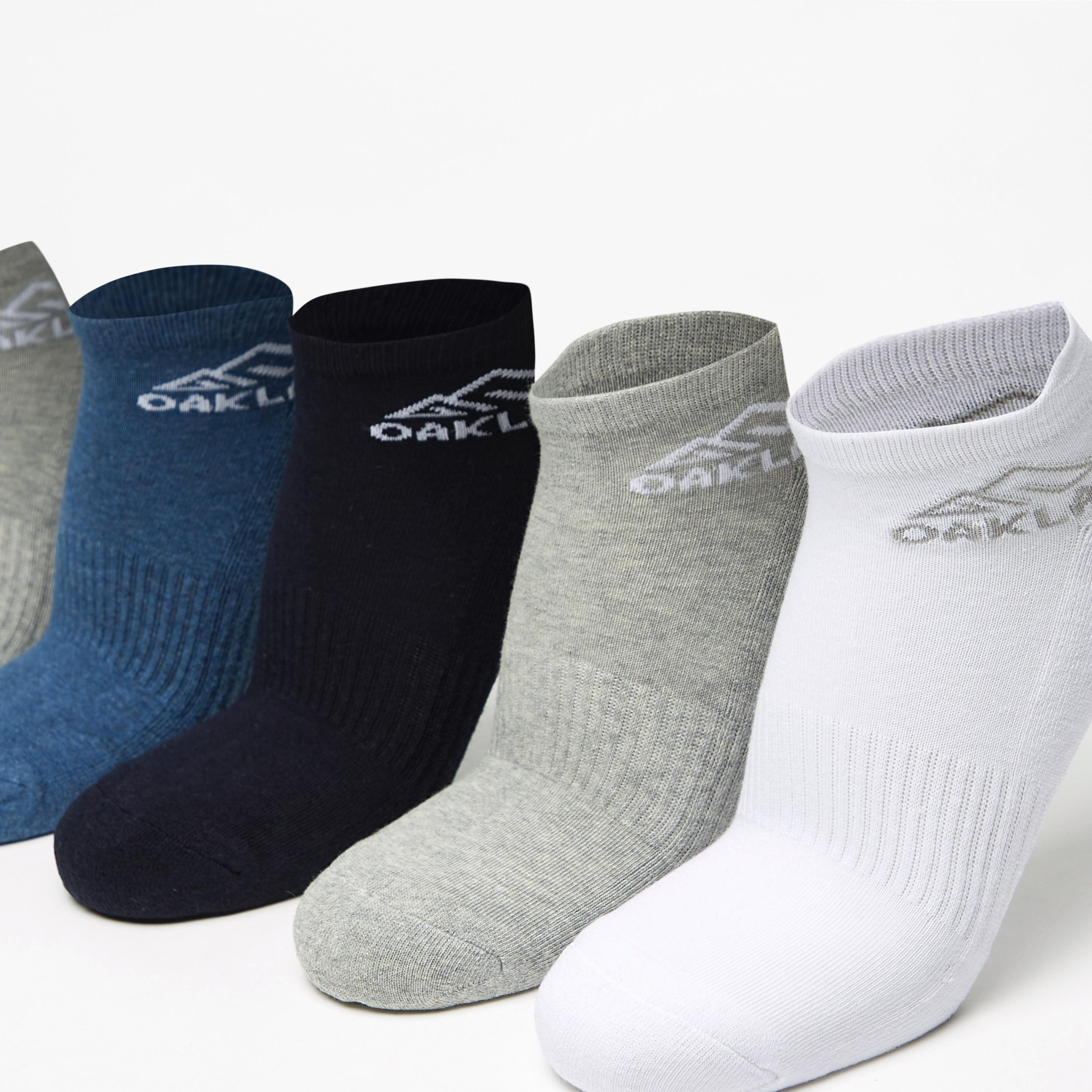 OAKLAN Logo Print Ankle Length Cushioned Sports Socks - Set of 5-men-socks-image-2
