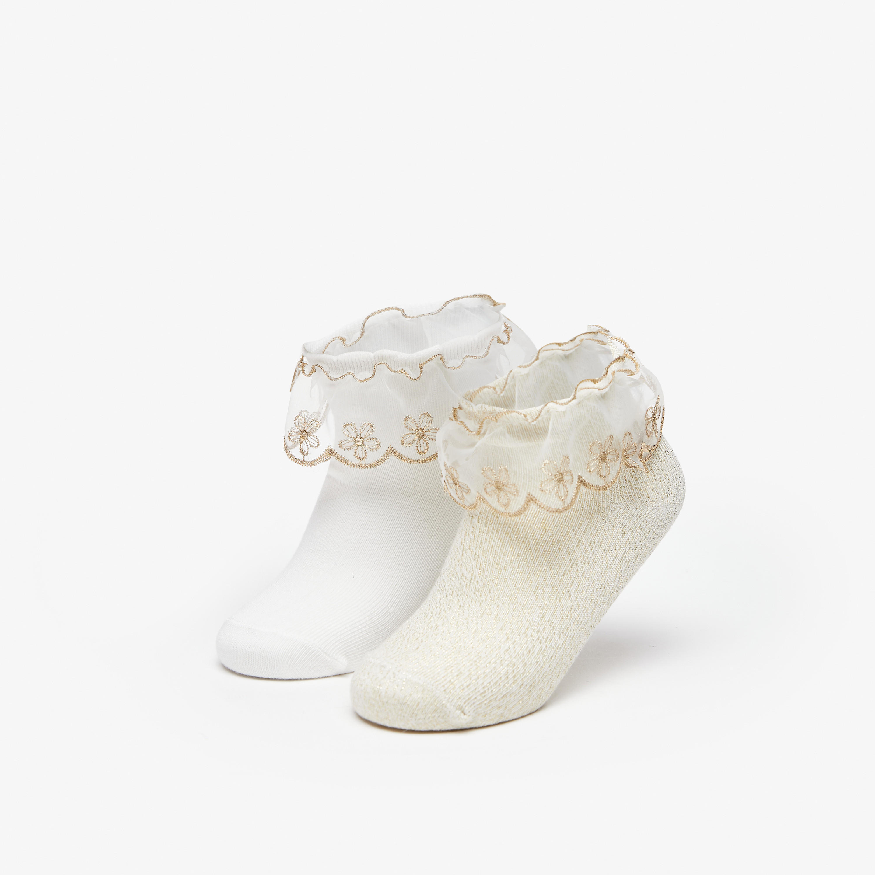 Little Missy Ruffle Detail Ankle Length Socks - Set of 2-girls-accessories-socks-image-1