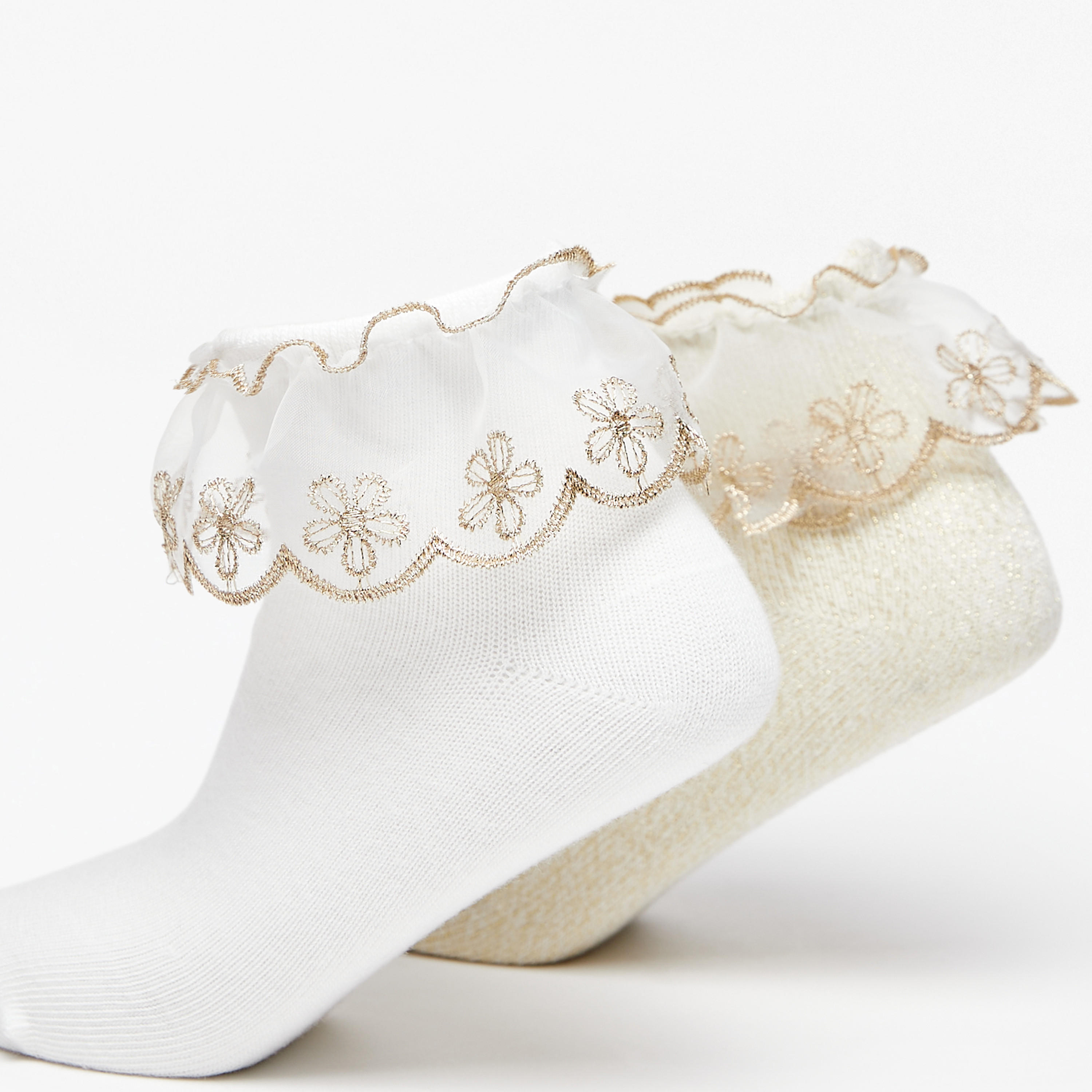 Little Missy Ruffle Detail Ankle Length Socks - Set of 2-girls-accessories-socks-image-2