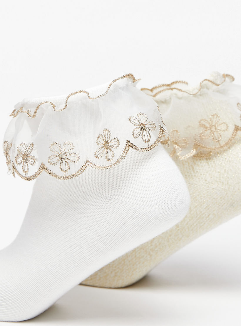 Little Missy Ruffle Detail Ankle Length Socks - Set of 2-girls-accessories-socks-image-2