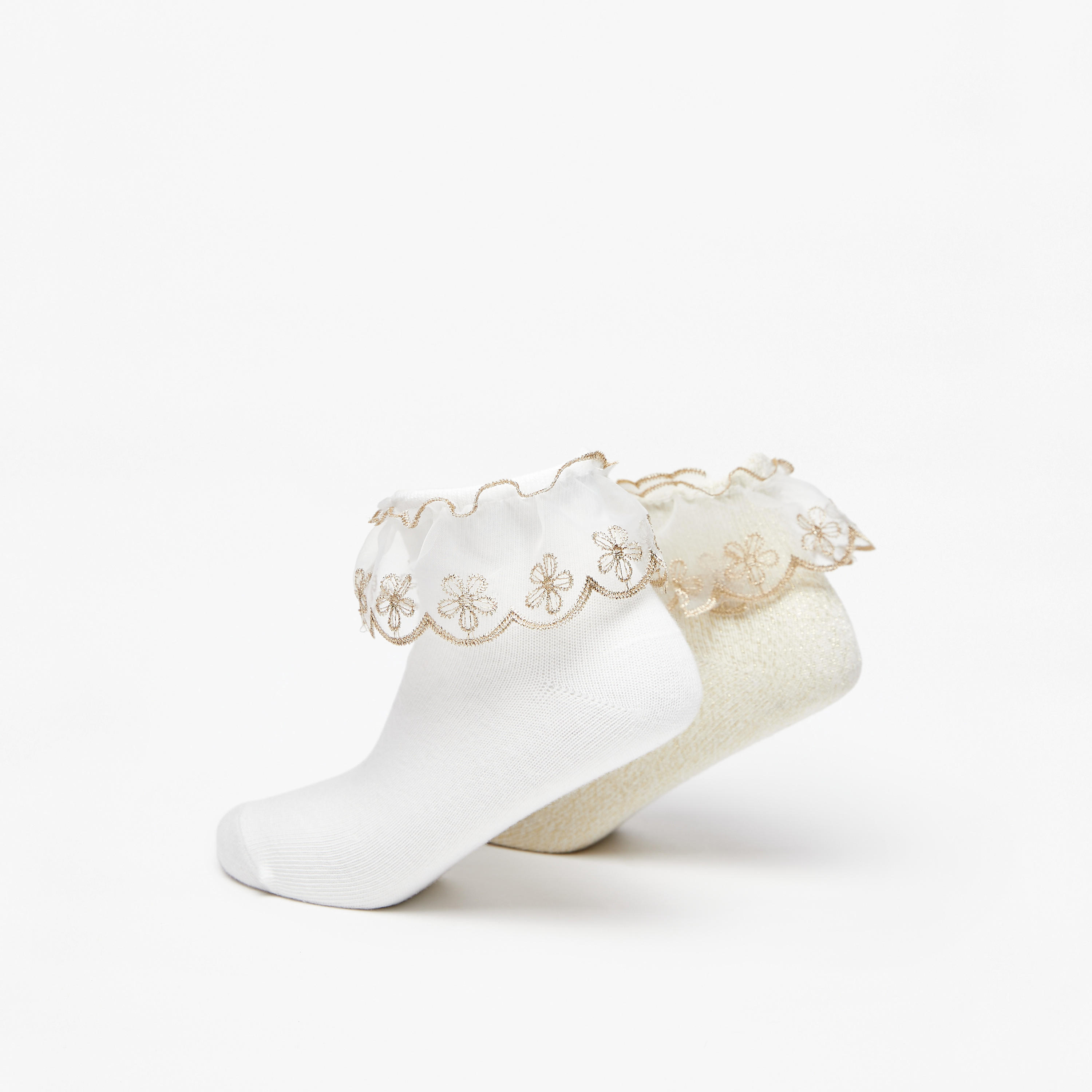 Little Missy Ruffle Detail Ankle Length Socks - Set of 2-girls-accessories-socks-image-3