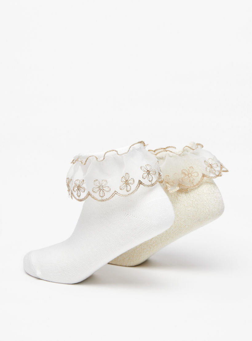 Little Missy Ruffle Detail Ankle Length Socks - Set of 2-girls-accessories-socks-image-3