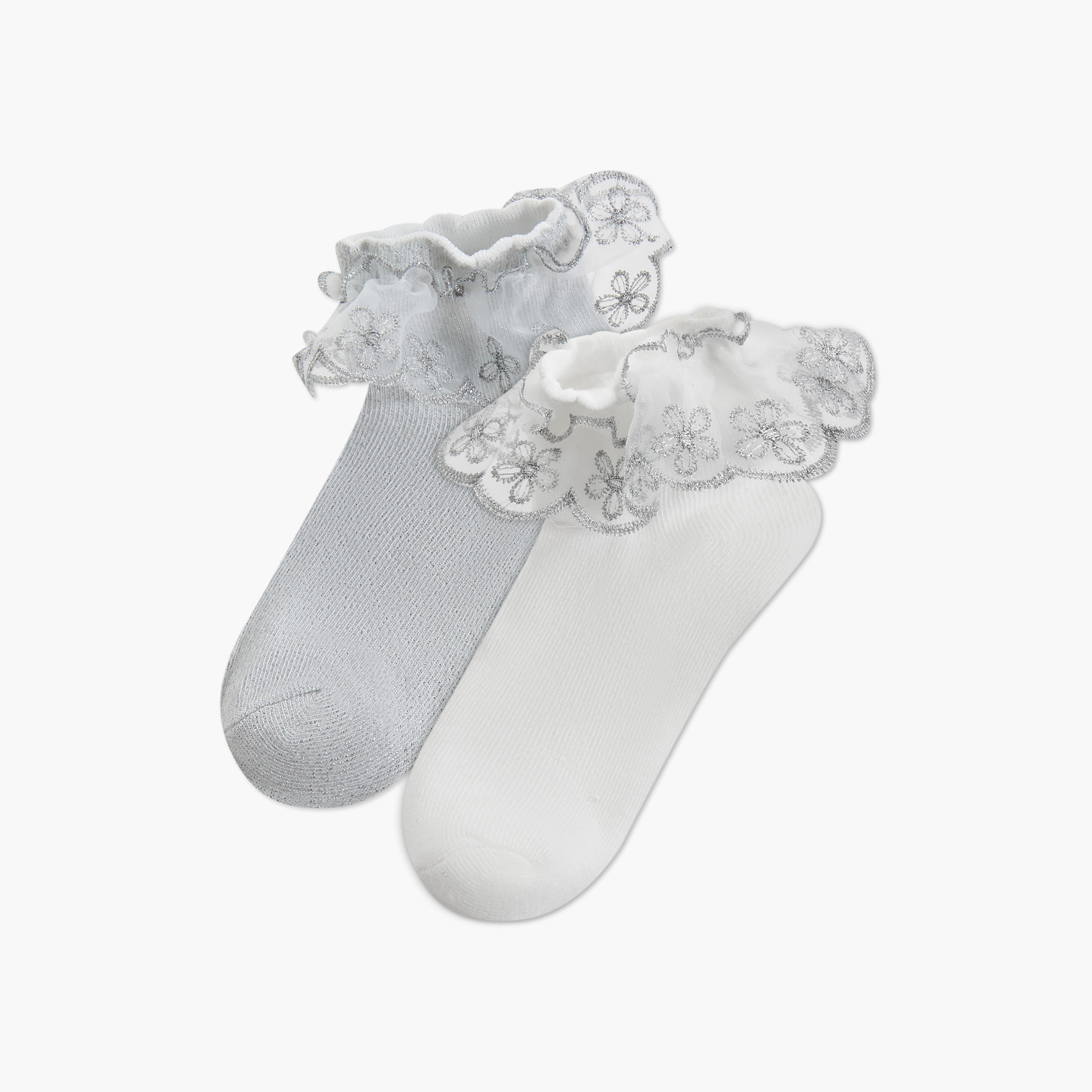 Little Missy Ruffle Detail Ankle Length Socks - Set of 2-girls-accessories-socks-image-1