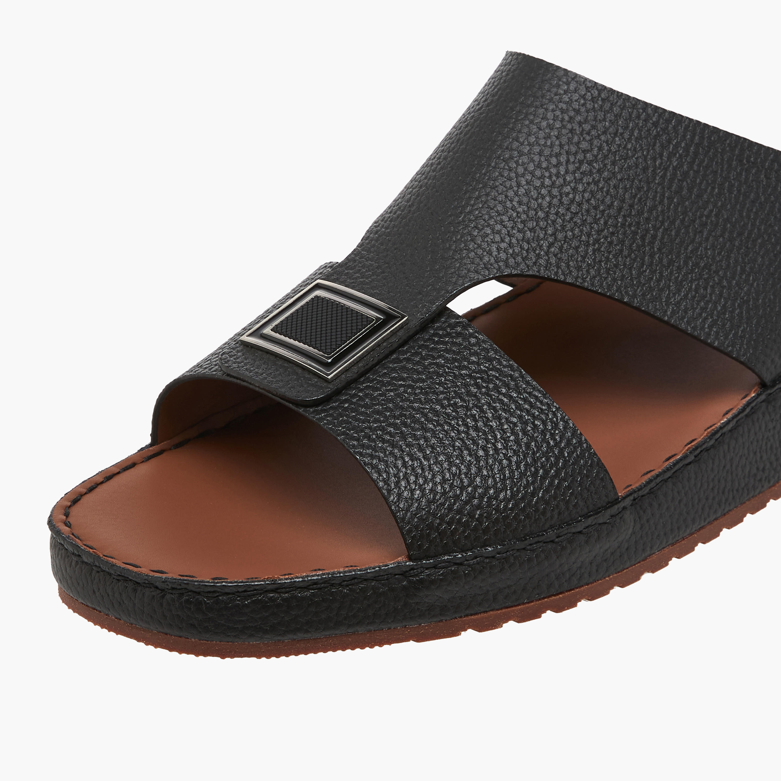 Duchini Men Textured Leather Arabic Sandals-men-shoes-sandals-image-4
