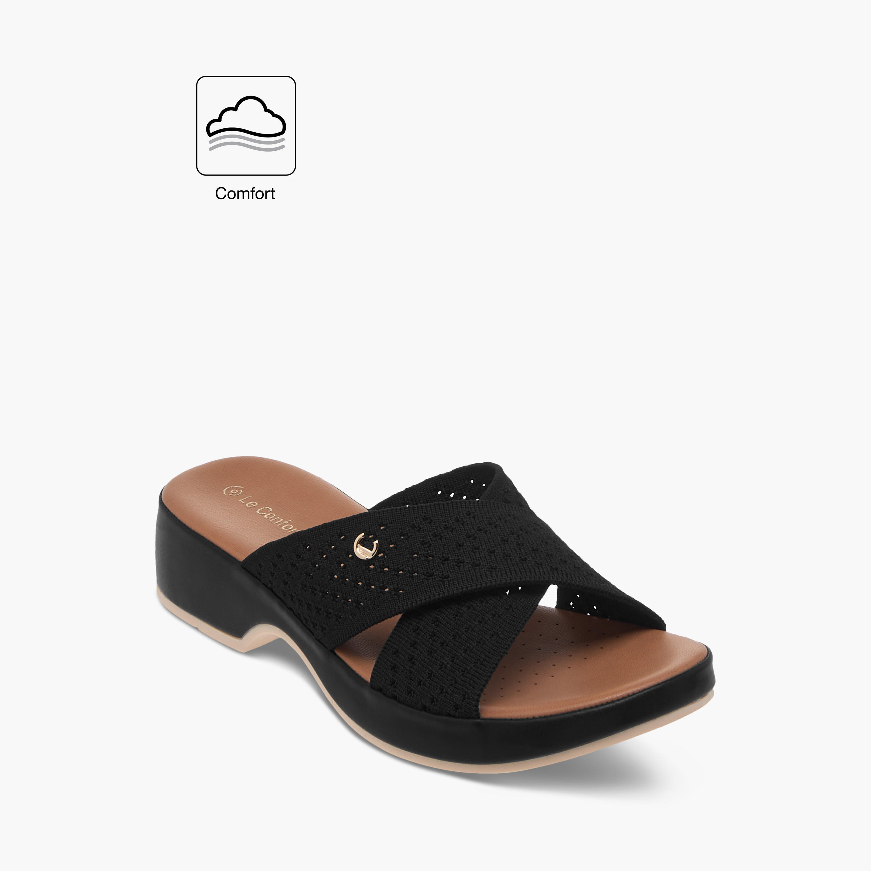 Le Confort Textured Slip-On Comfort Sandals-women-shoes-sandals-heeled-image-2