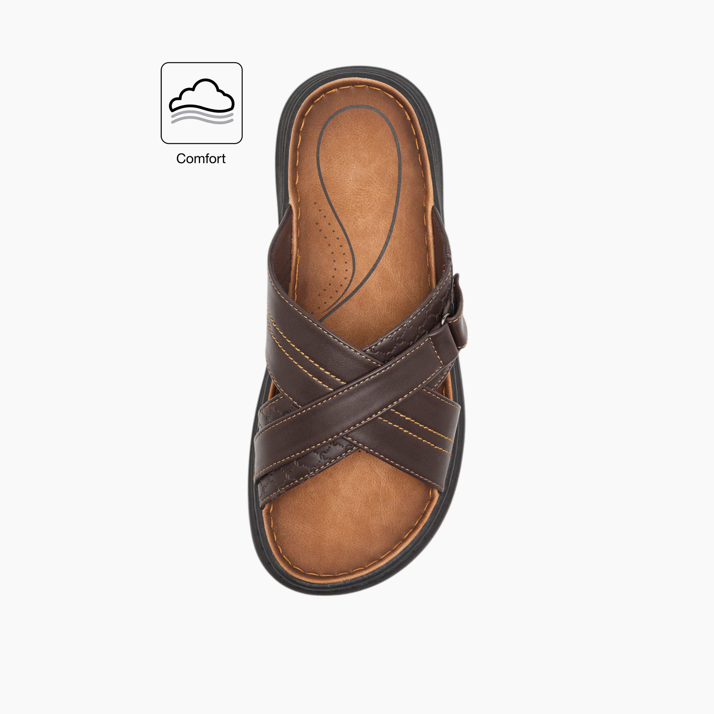 صندل مريح بحزام متقاطع وتفاصيل غرز من لو كونفورت-men-shoes-sandals-image-2
