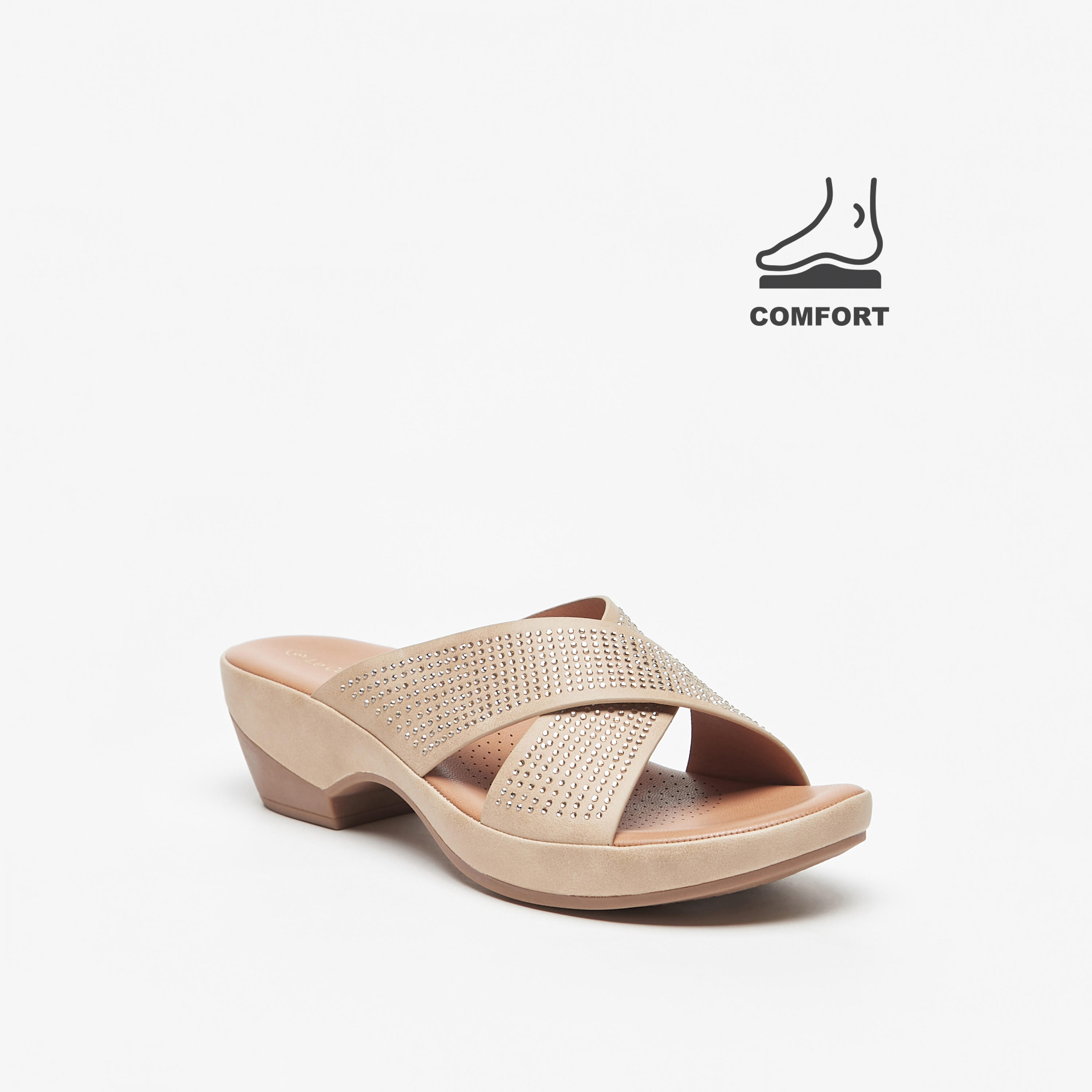 صندل مريح مزيّن بحزام متقاطع وكعب سميك من لو كونفورت-women-shoes-sandals-heeled-image-7