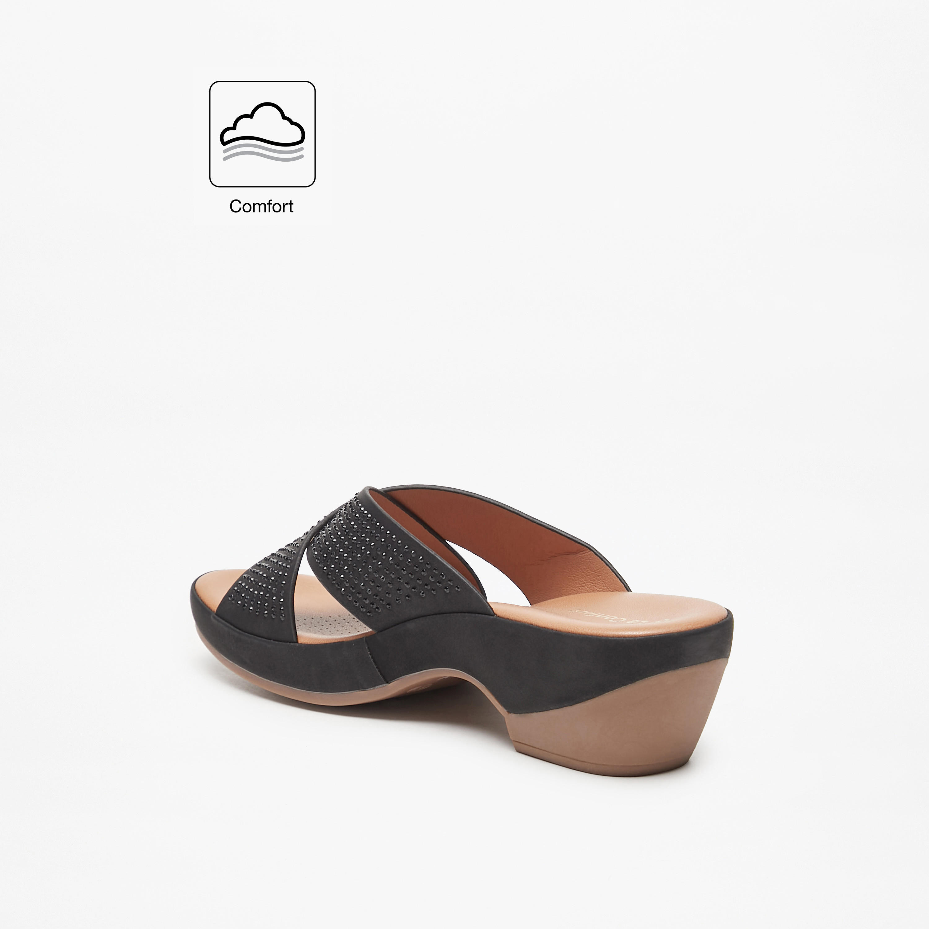 صندل مريح مزيّن بحزام متقاطع وكعب سميك من لو كونفورت-women-shoes-sandals-heeled-image-2