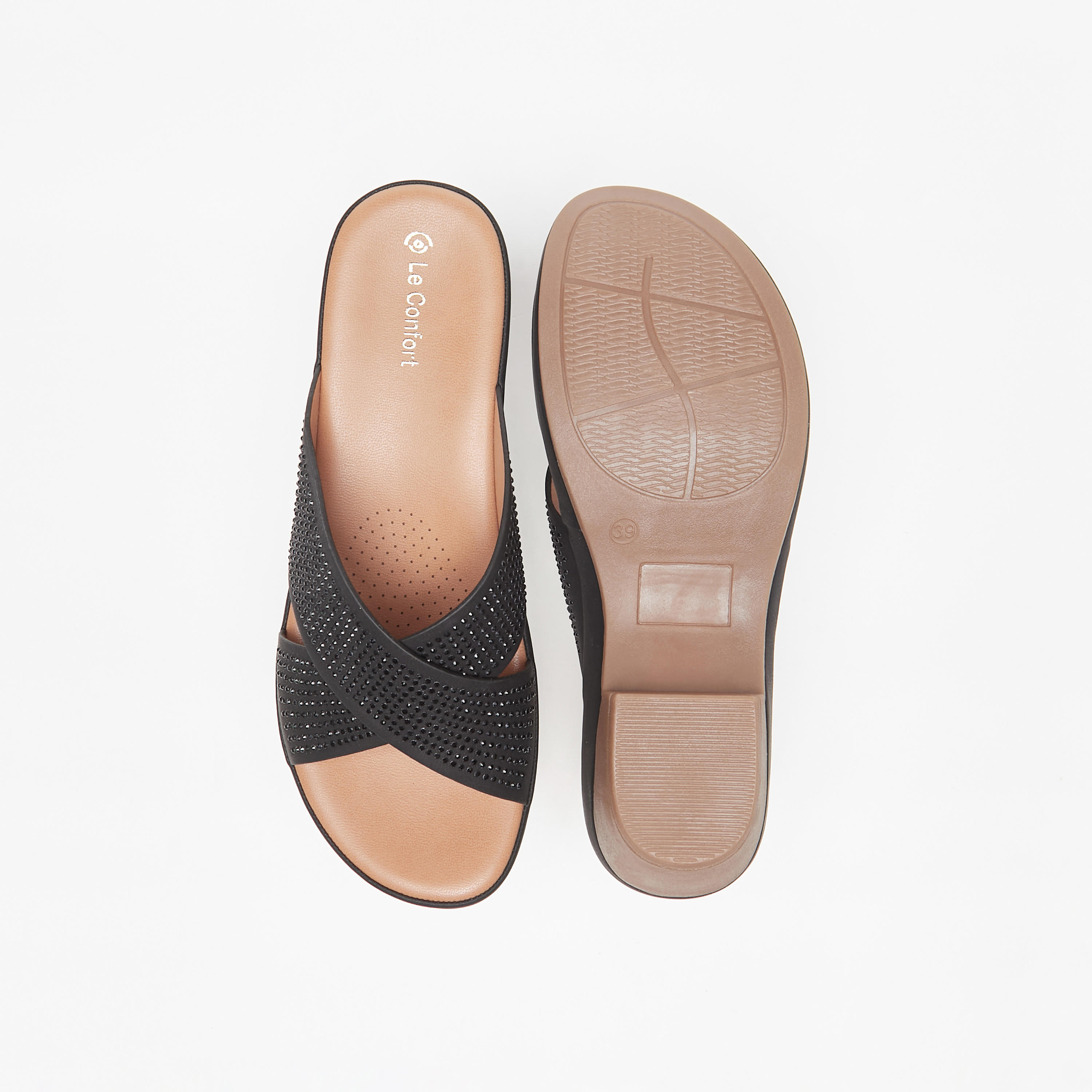 صندل مريح مزيّن بحزام متقاطع وكعب سميك من لو كونفورت-women-shoes-sandals-heeled-image-4