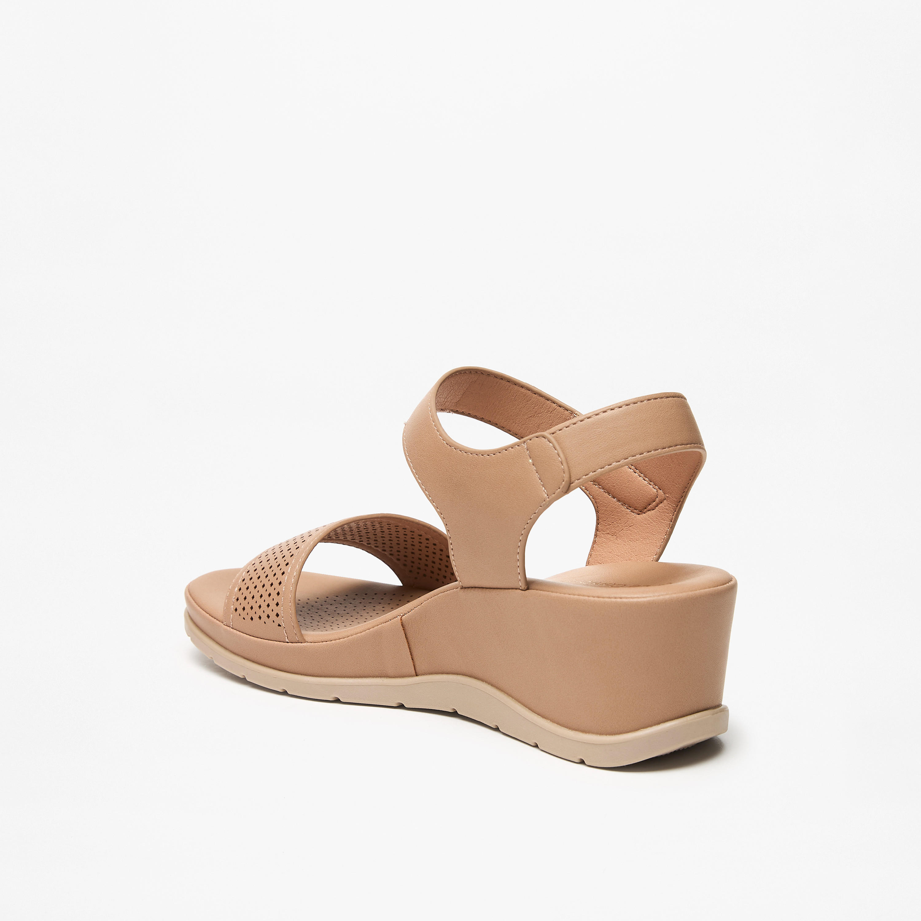 Le Confort Textured Wedge Heel Sandals with Hook and Loop Closure-women-shoes-sandals-heeled-image-2