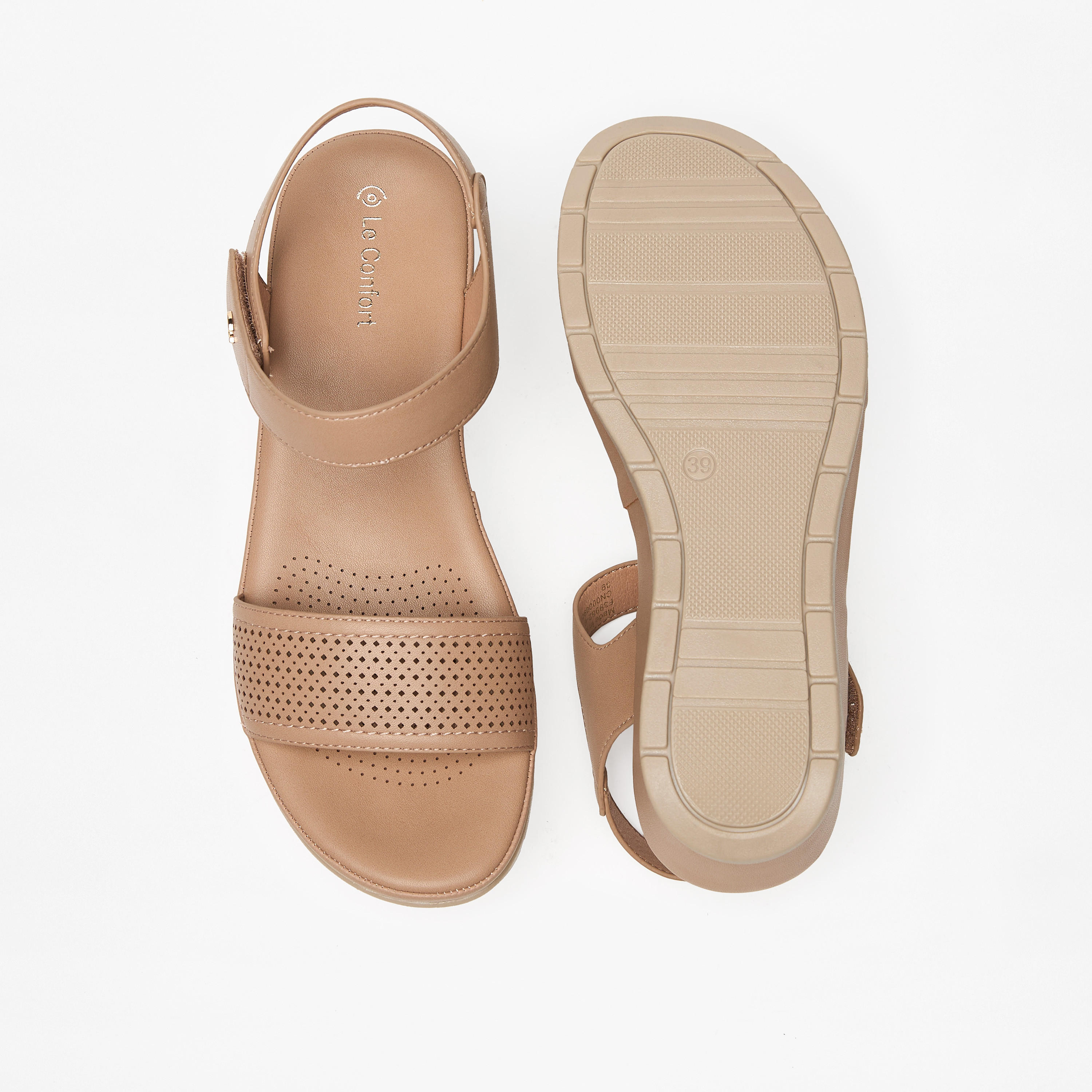 Le Confort Textured Wedge Heel Sandals with Hook and Loop Closure-women-shoes-sandals-heeled-image-4