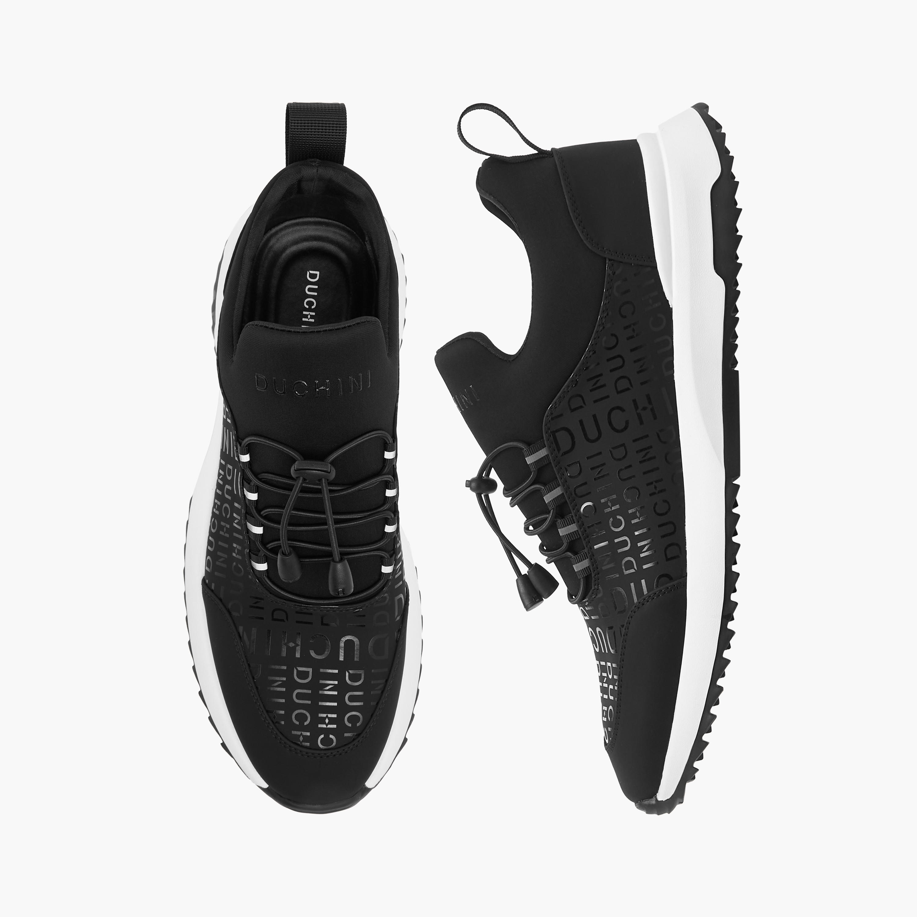 Duchini Men's Monogram Print Slip-On Sneakers with Drawstring Detail-men-shoes-sneakers-image-1
