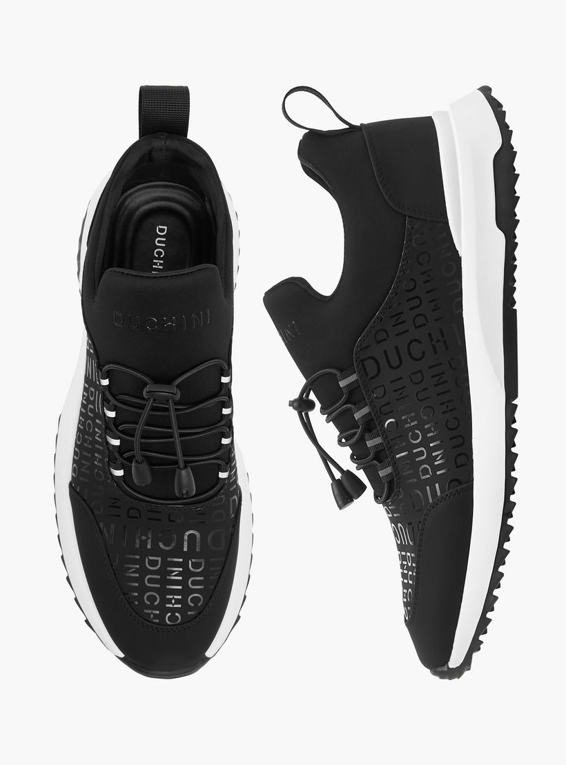 Duchini Men's Monogram Print Slip-On Sneakers with Drawstring Detail-men-shoes-sneakers-image-1